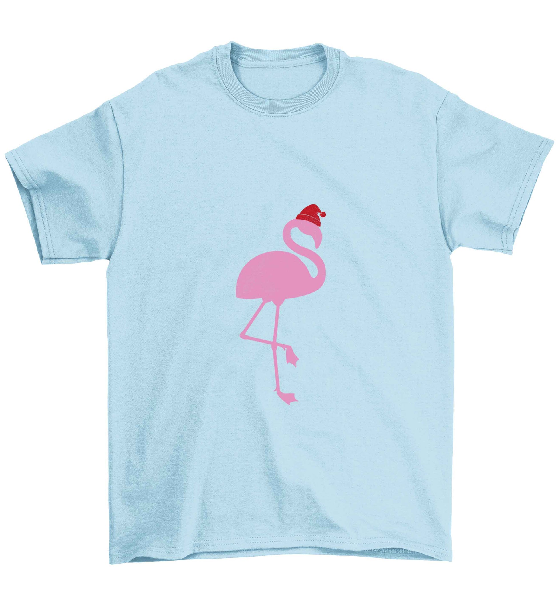 Pink flamingo santa Children's light blue Tshirt 12-13 Years