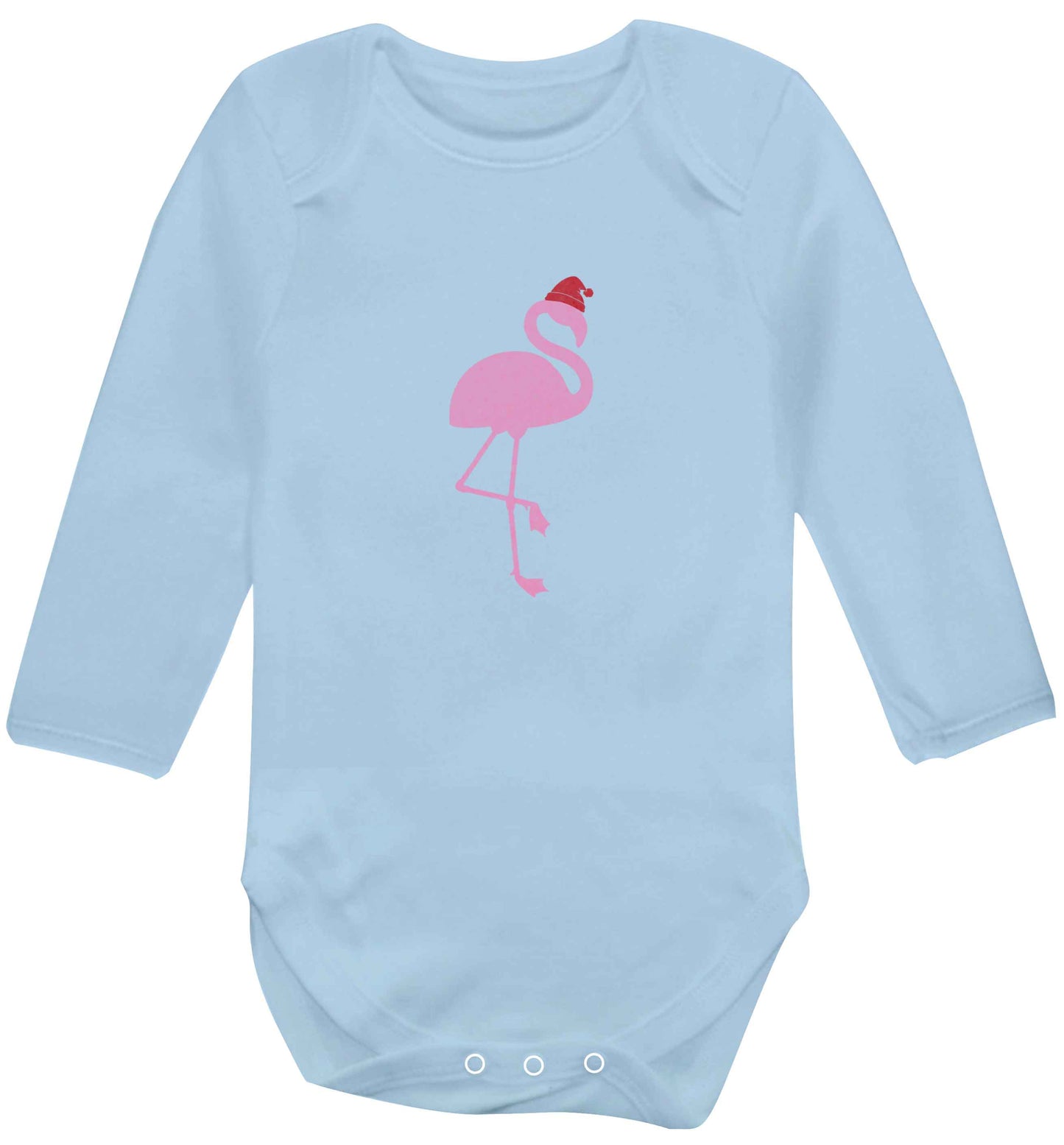 Pink flamingo santa baby vest long sleeved pale blue 6-12 months