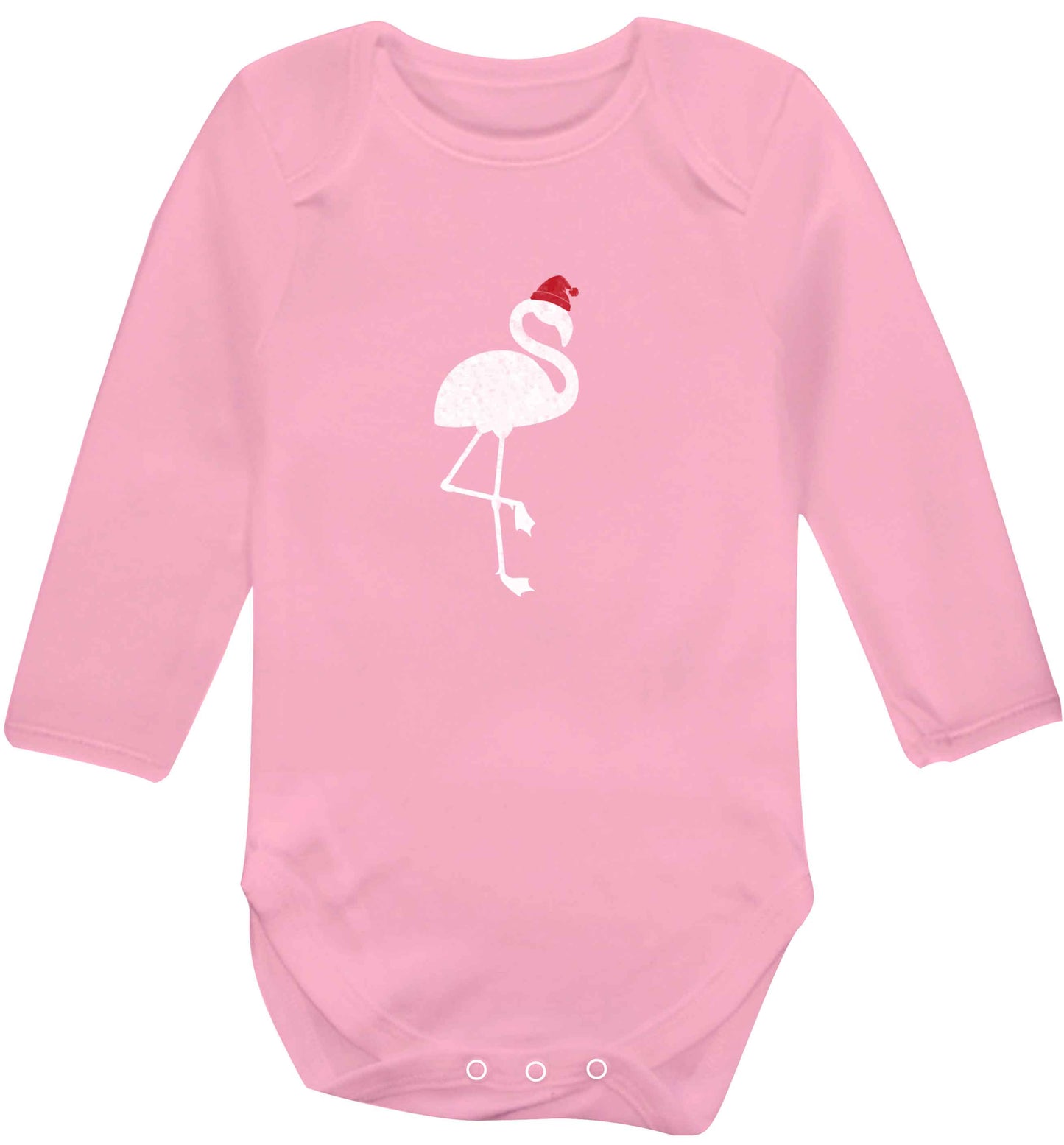Pink flamingo santa baby vest long sleeved pale pink 6-12 months