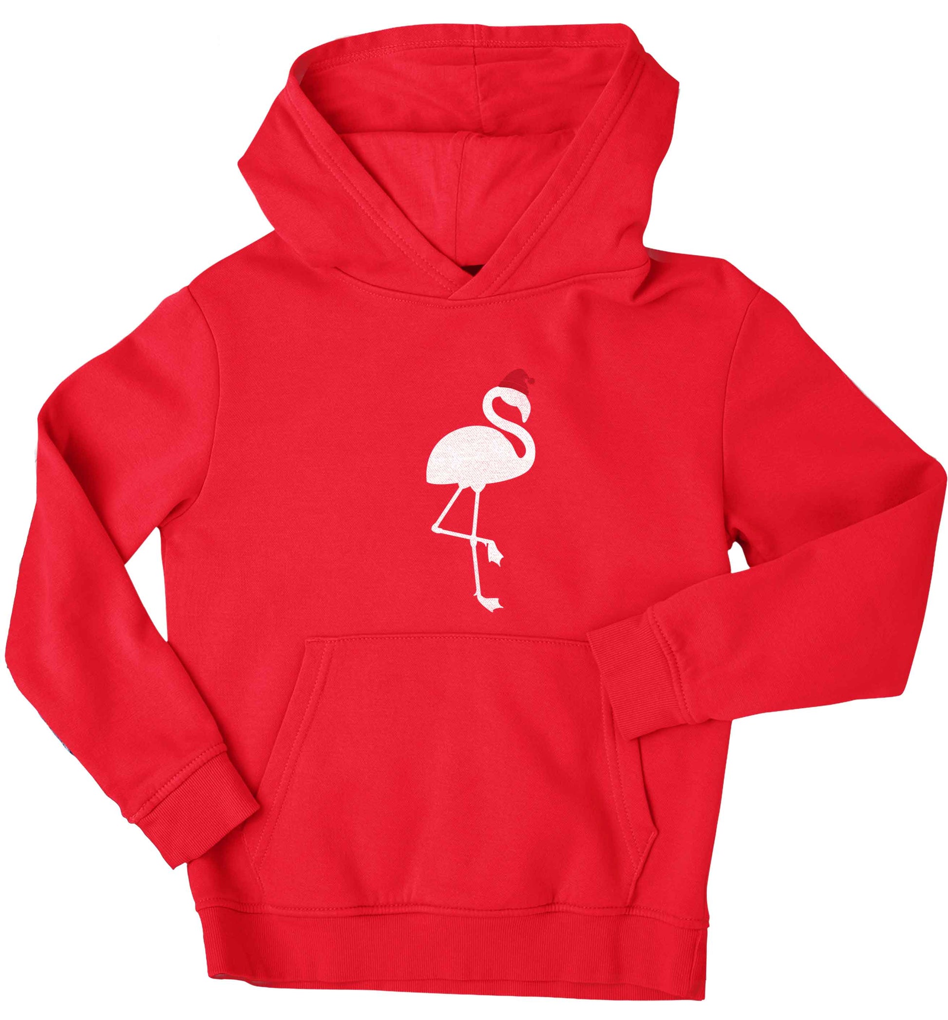 Pink flamingo santa children's red hoodie 12-13 Years