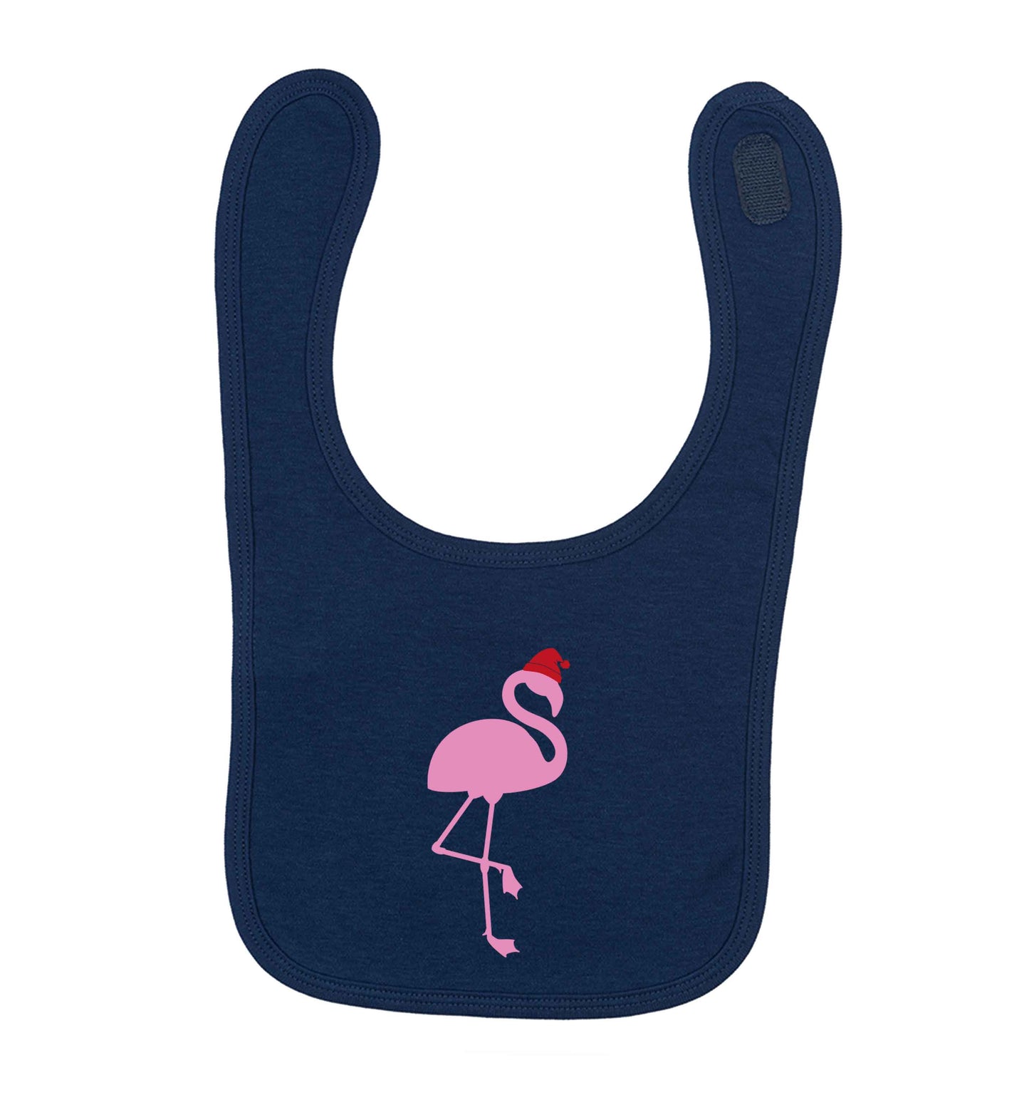 Pink flamingo santa navy baby bib