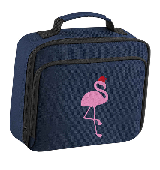 Pink flamingo santa insulated navy lunch bag cooler