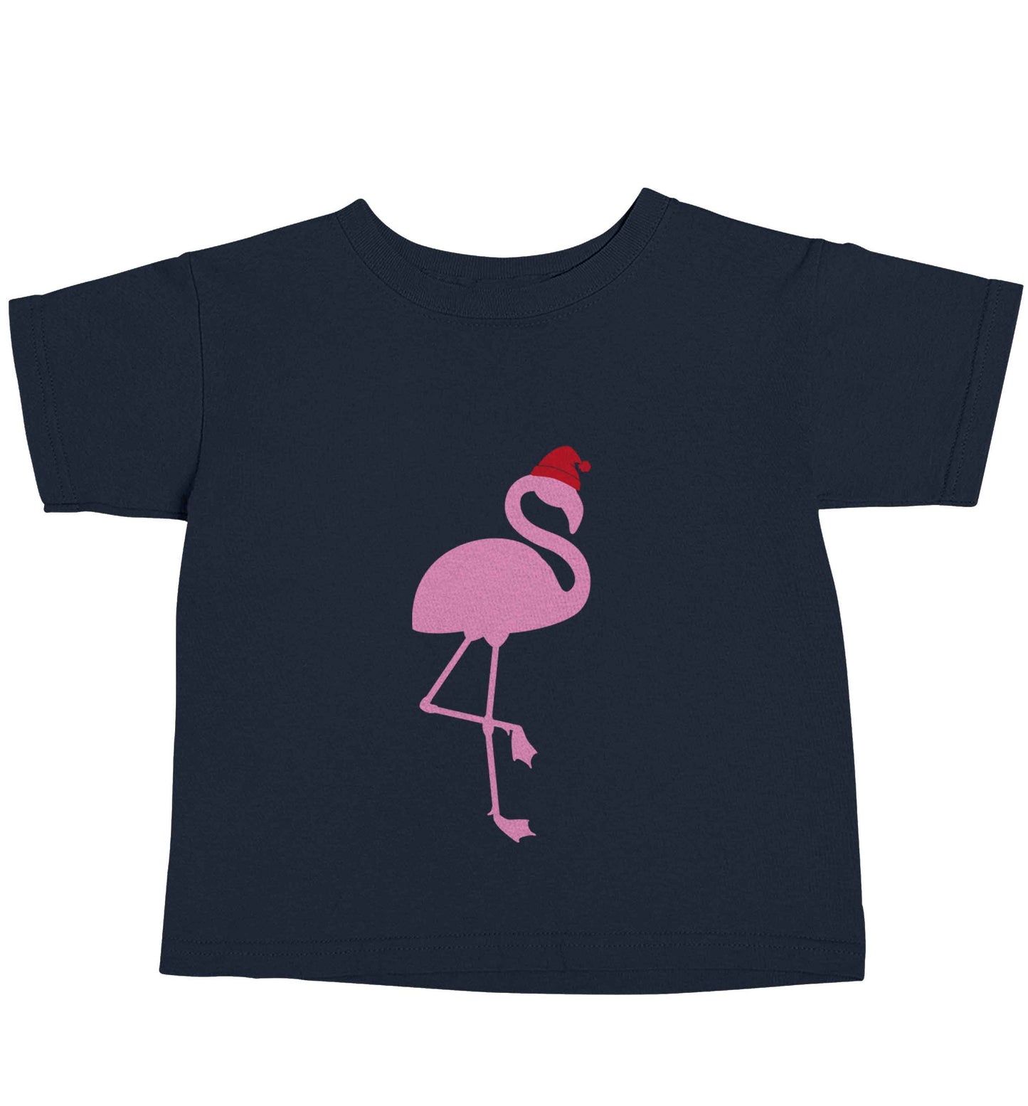 Pink flamingo santa navy baby toddler Tshirt 2 Years