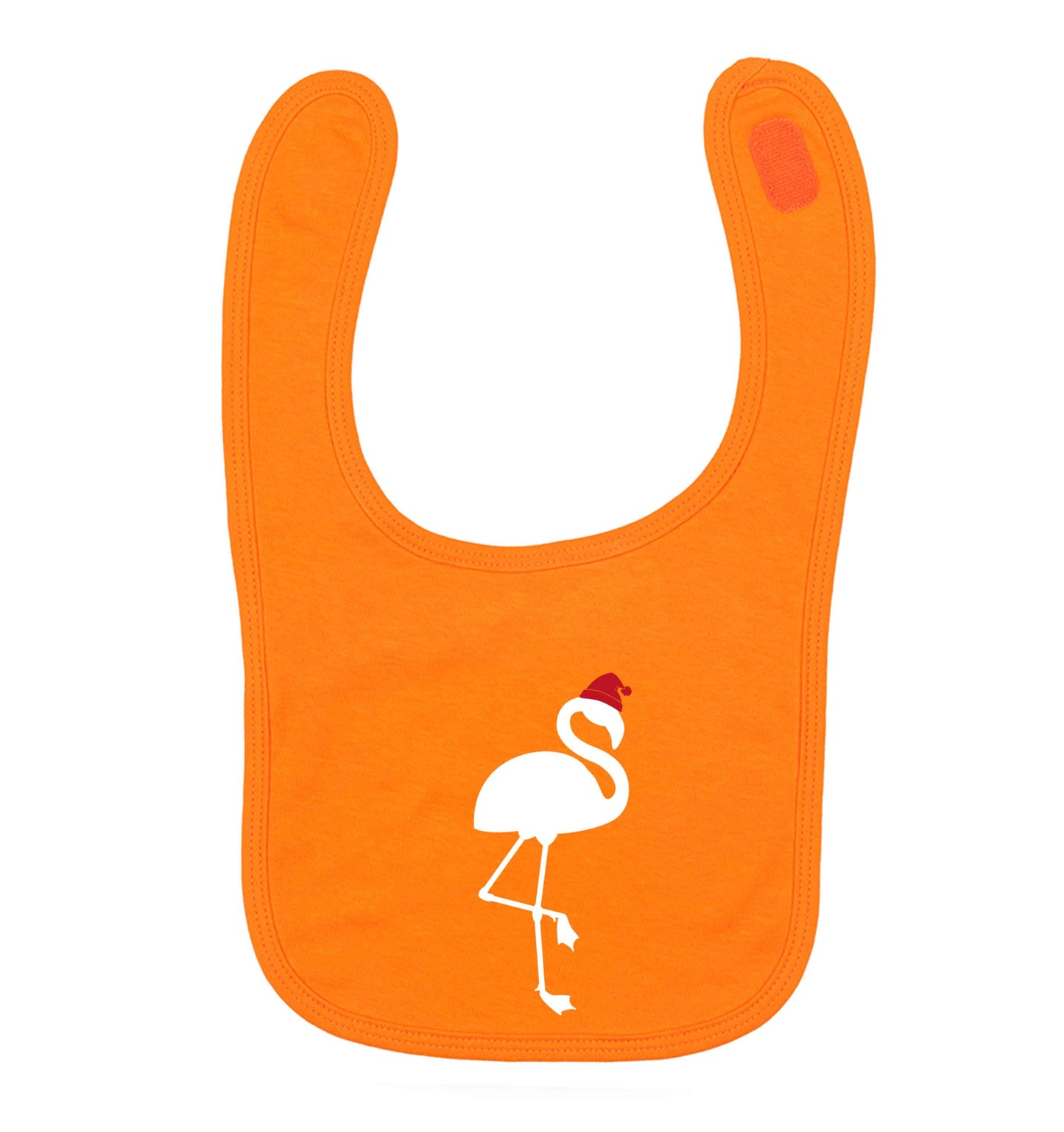 Pink flamingo santa orange baby bib