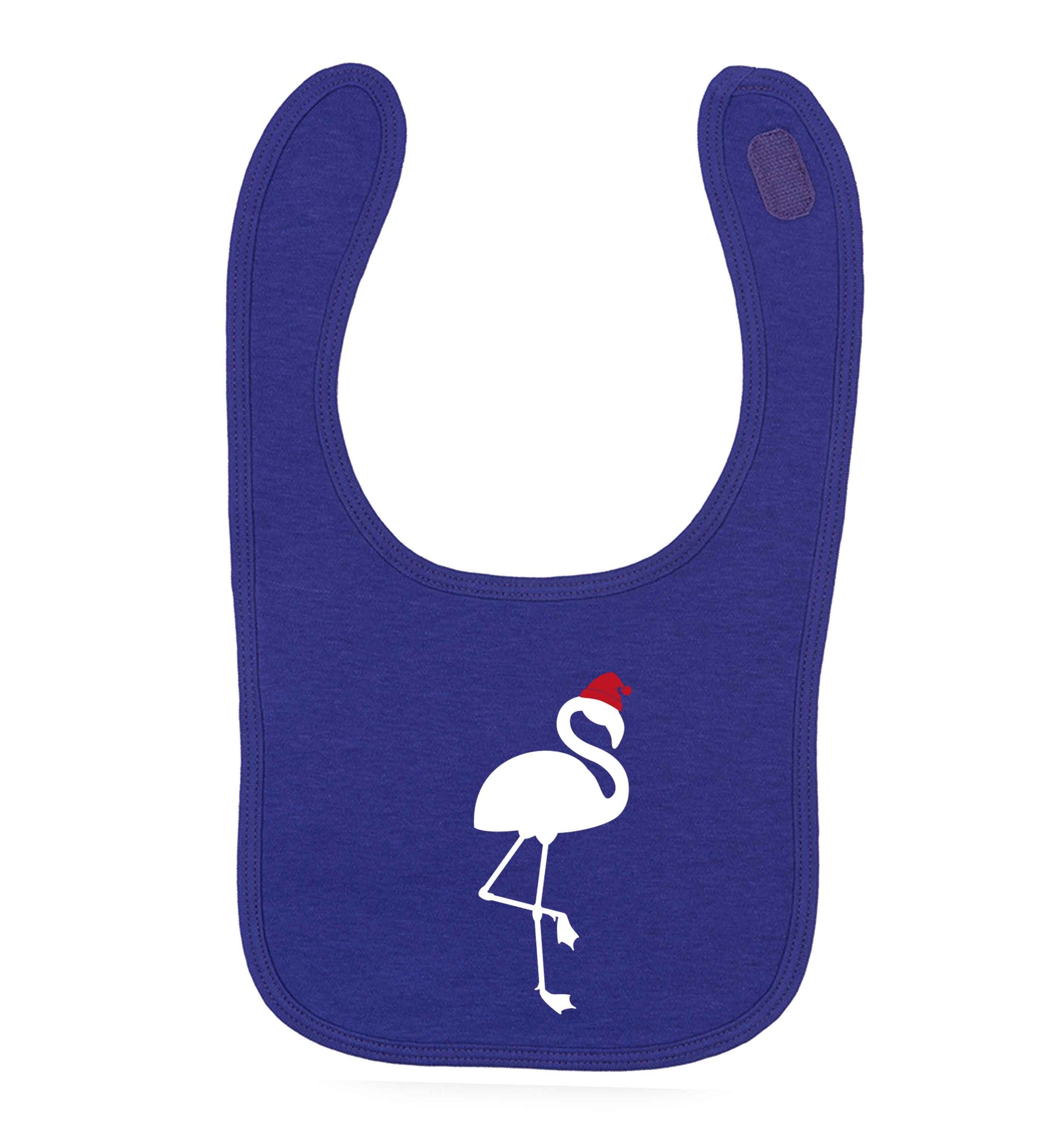 Pink flamingo santa purple baby bib
