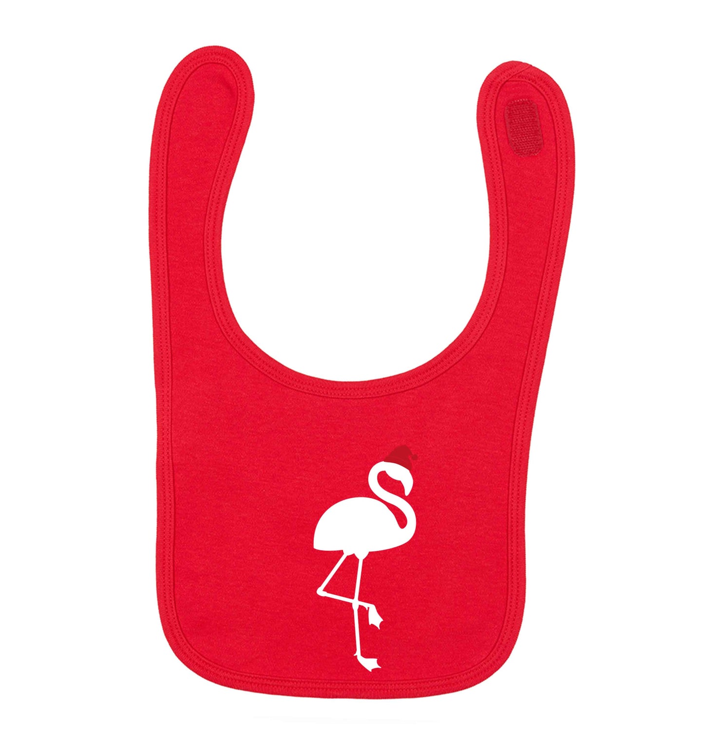 Pink flamingo santa red baby bib