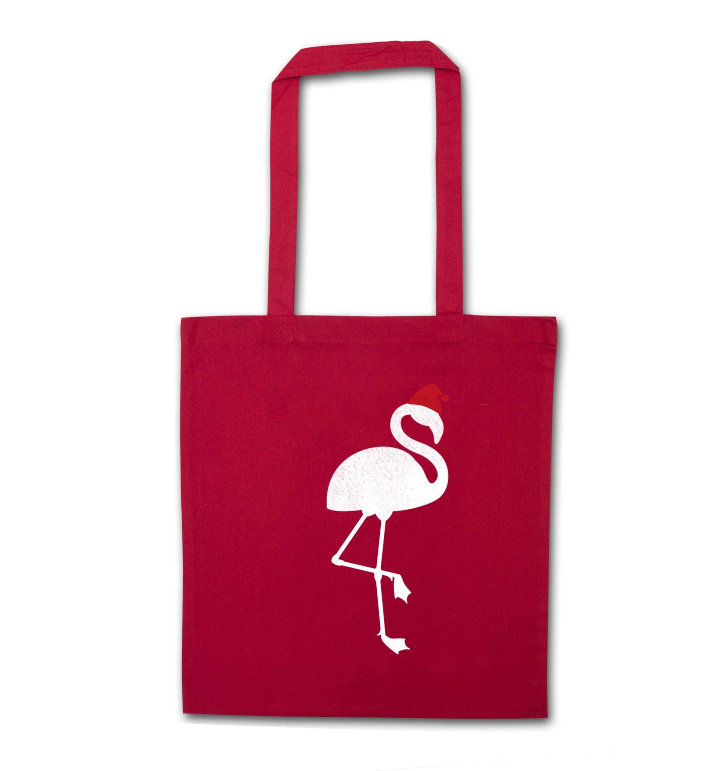 Pink flamingo santa red tote bag