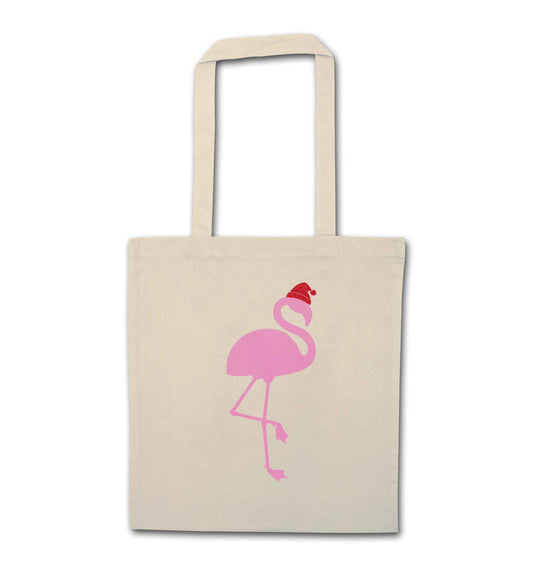 Pink flamingo santa natural tote bag