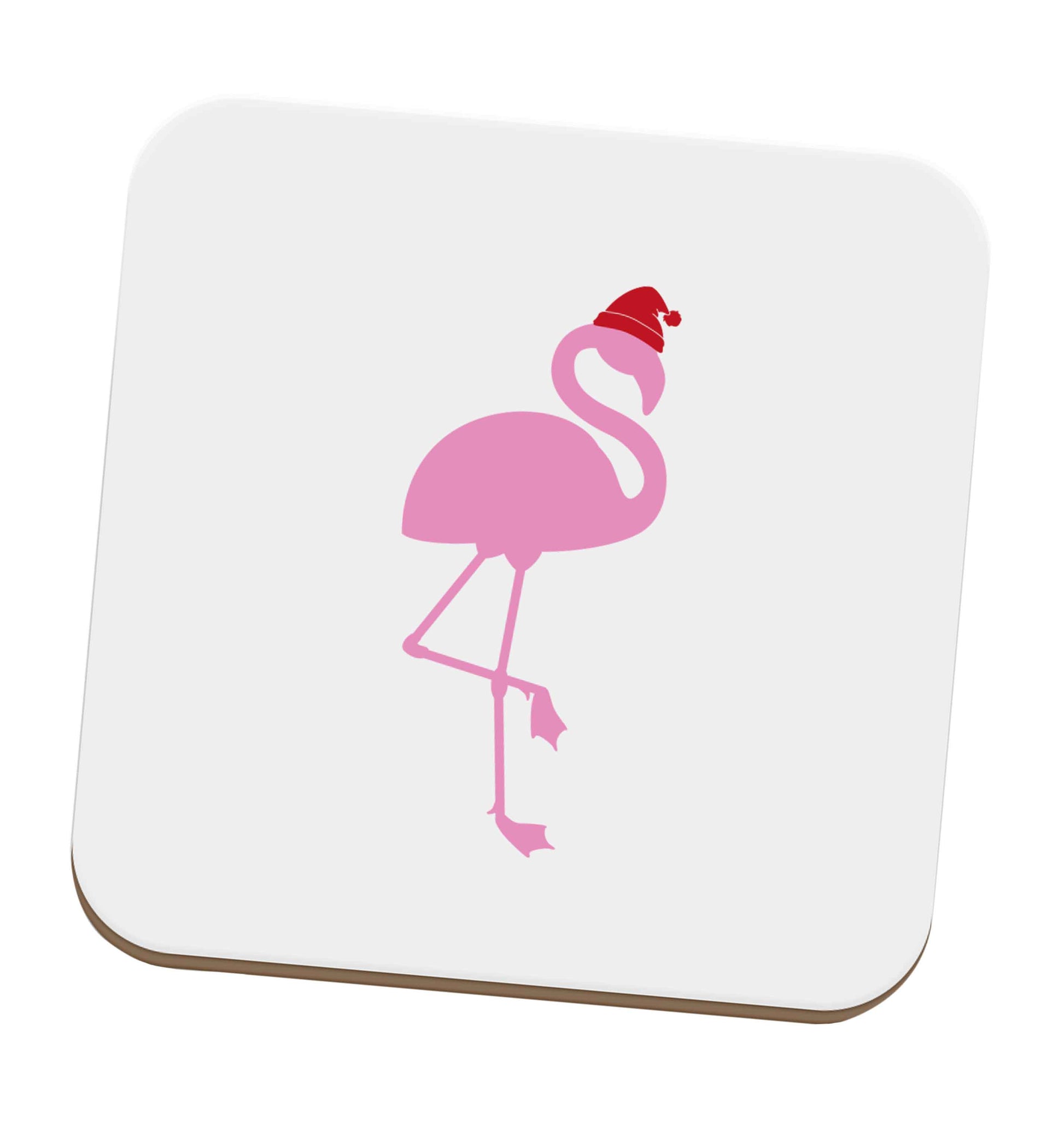 Pink flamingo santa set of four coasters