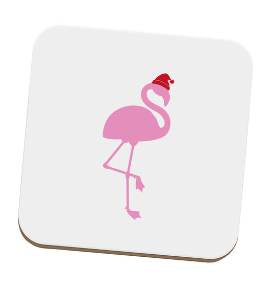 Pink flamingo santa set of four coasters