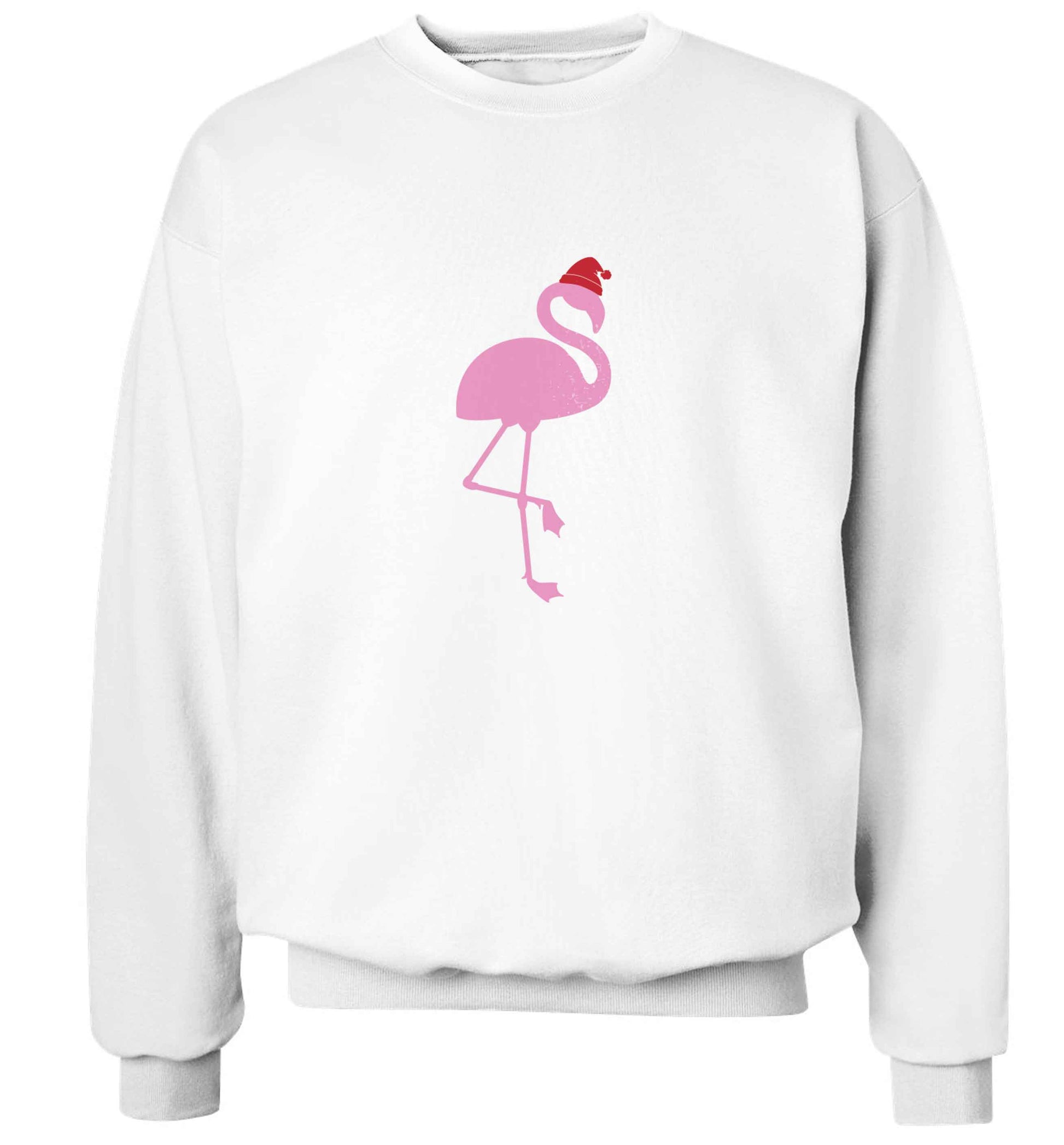 Pink flamingo santa adult's unisex white sweater 2XL
