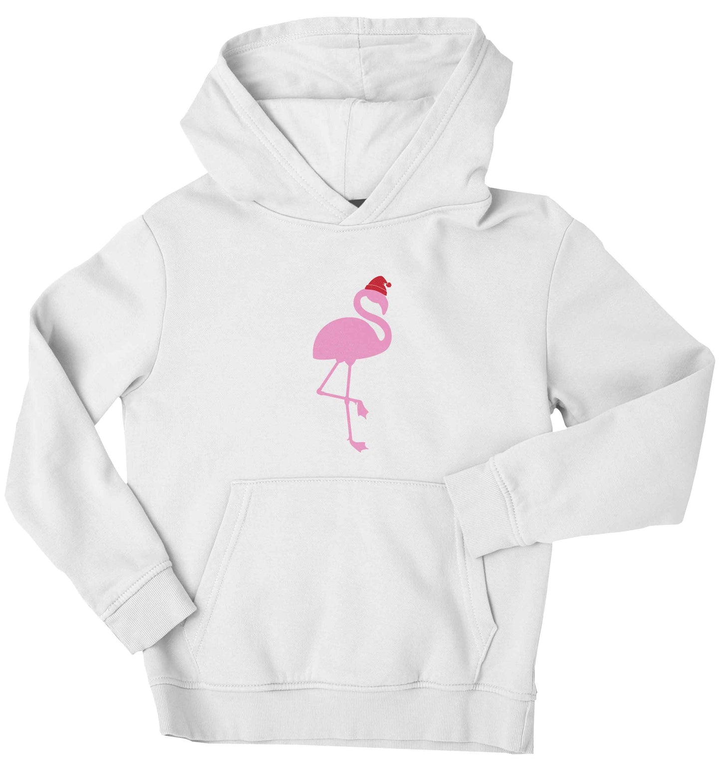 Pink flamingo santa children's white hoodie 12-13 Years