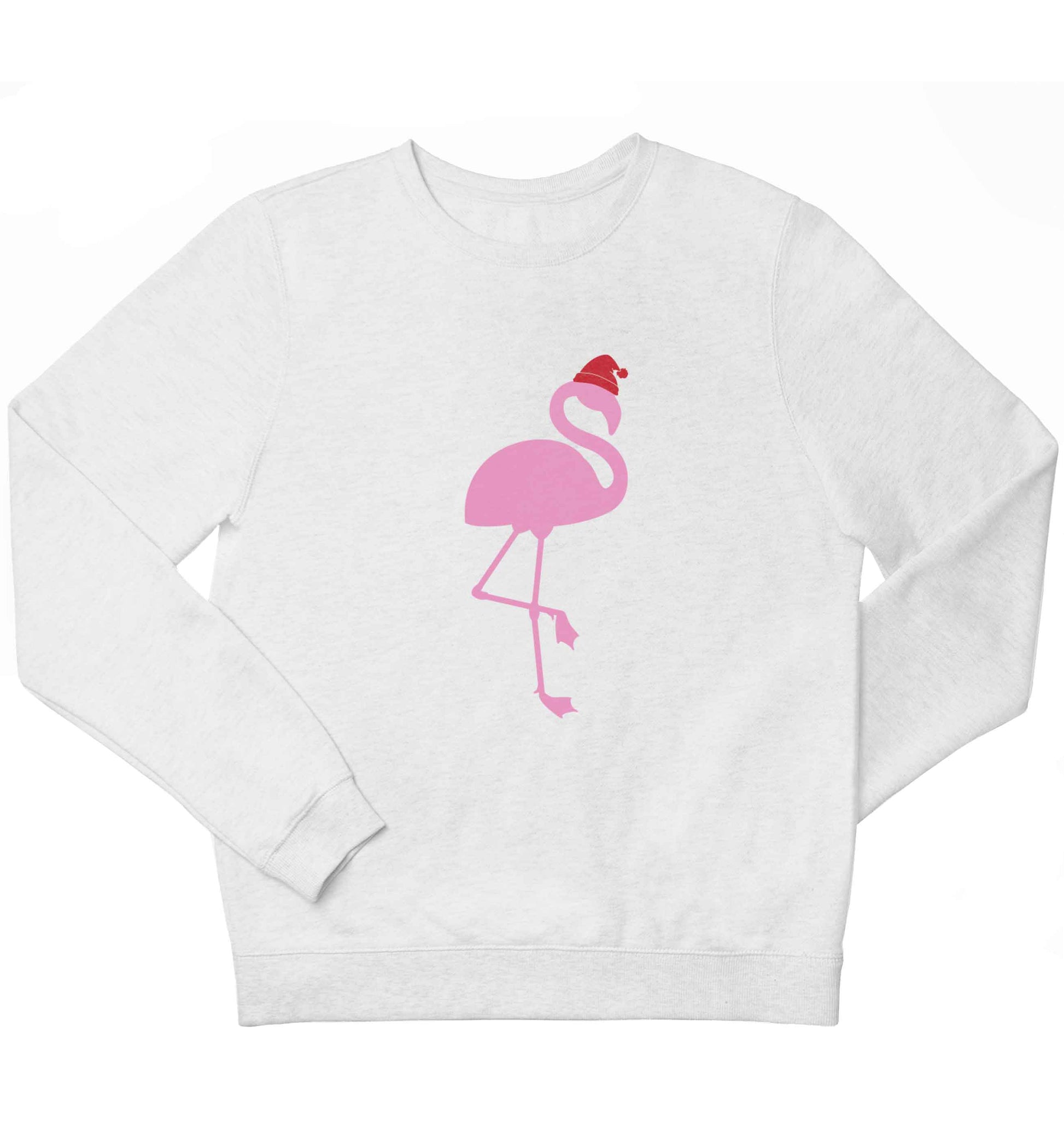Pink flamingo santa children's white sweater 12-13 Years