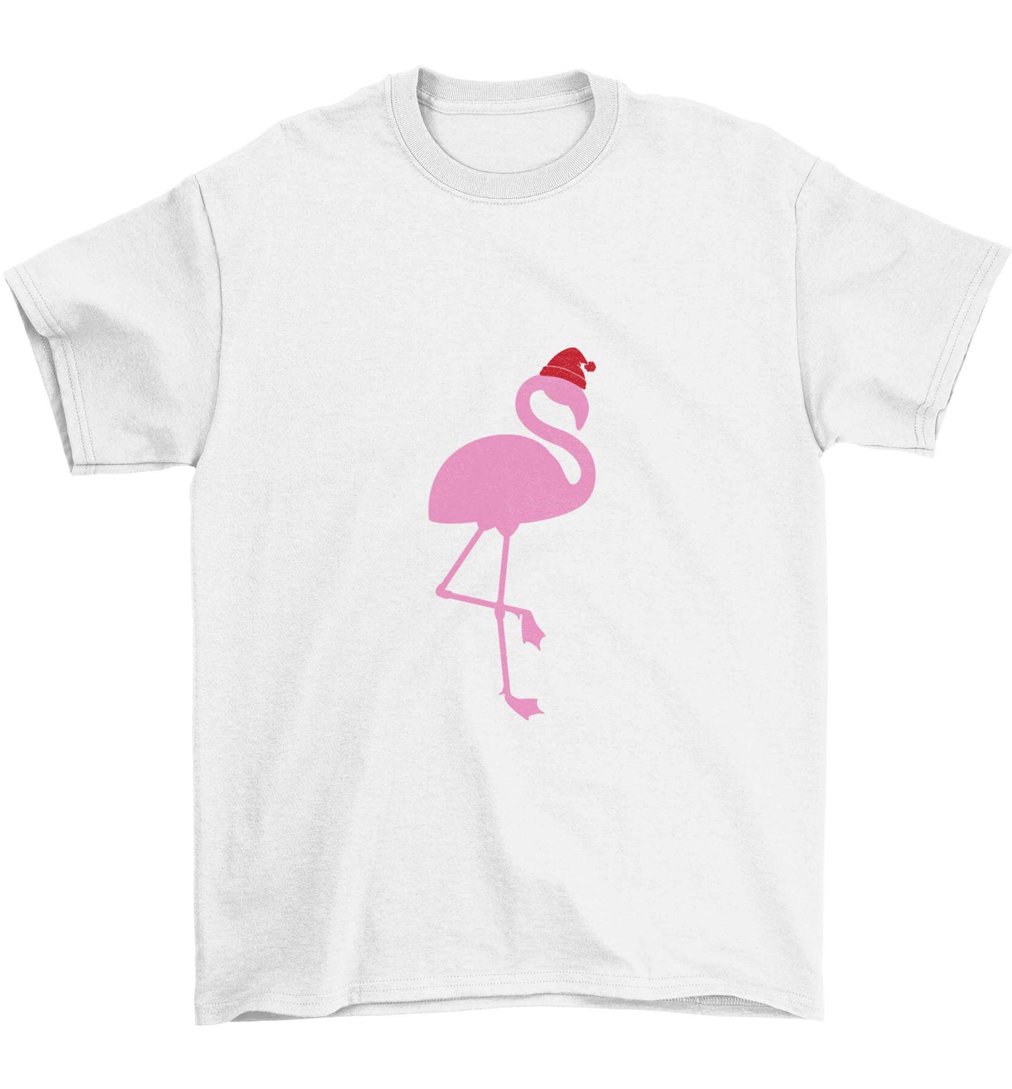 Pink flamingo santa Children's white Tshirt 12-13 Years