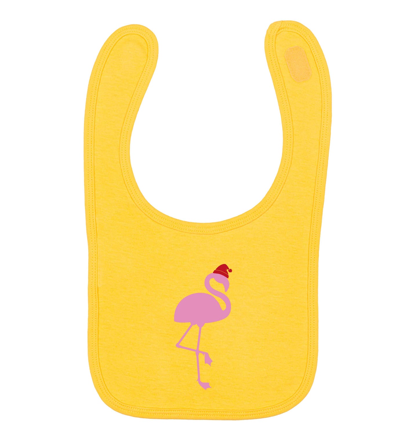 Pink flamingo santa yellow baby bib