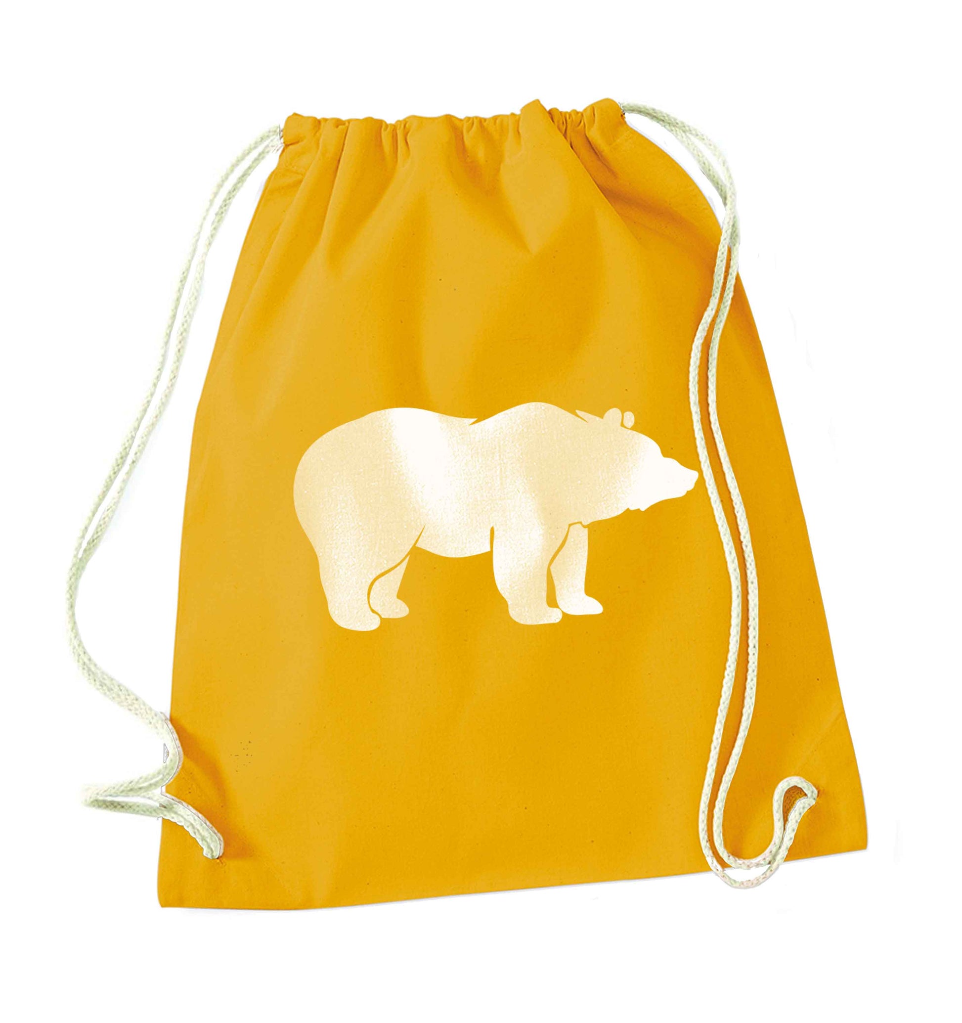 Blue bear mustard drawstring bag
