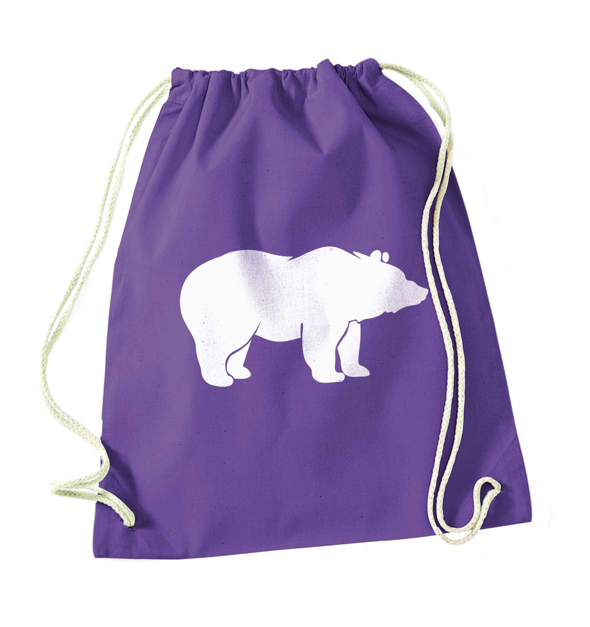 Blue bear purple drawstring bag