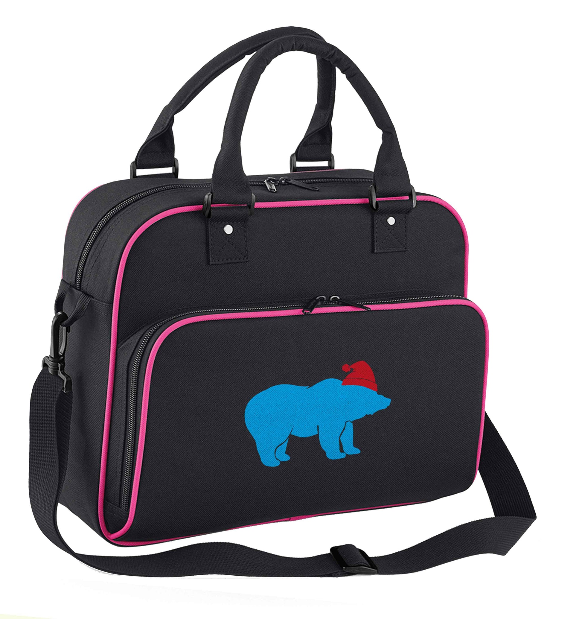 Blue bear Santa children's dance bag black with pink detail