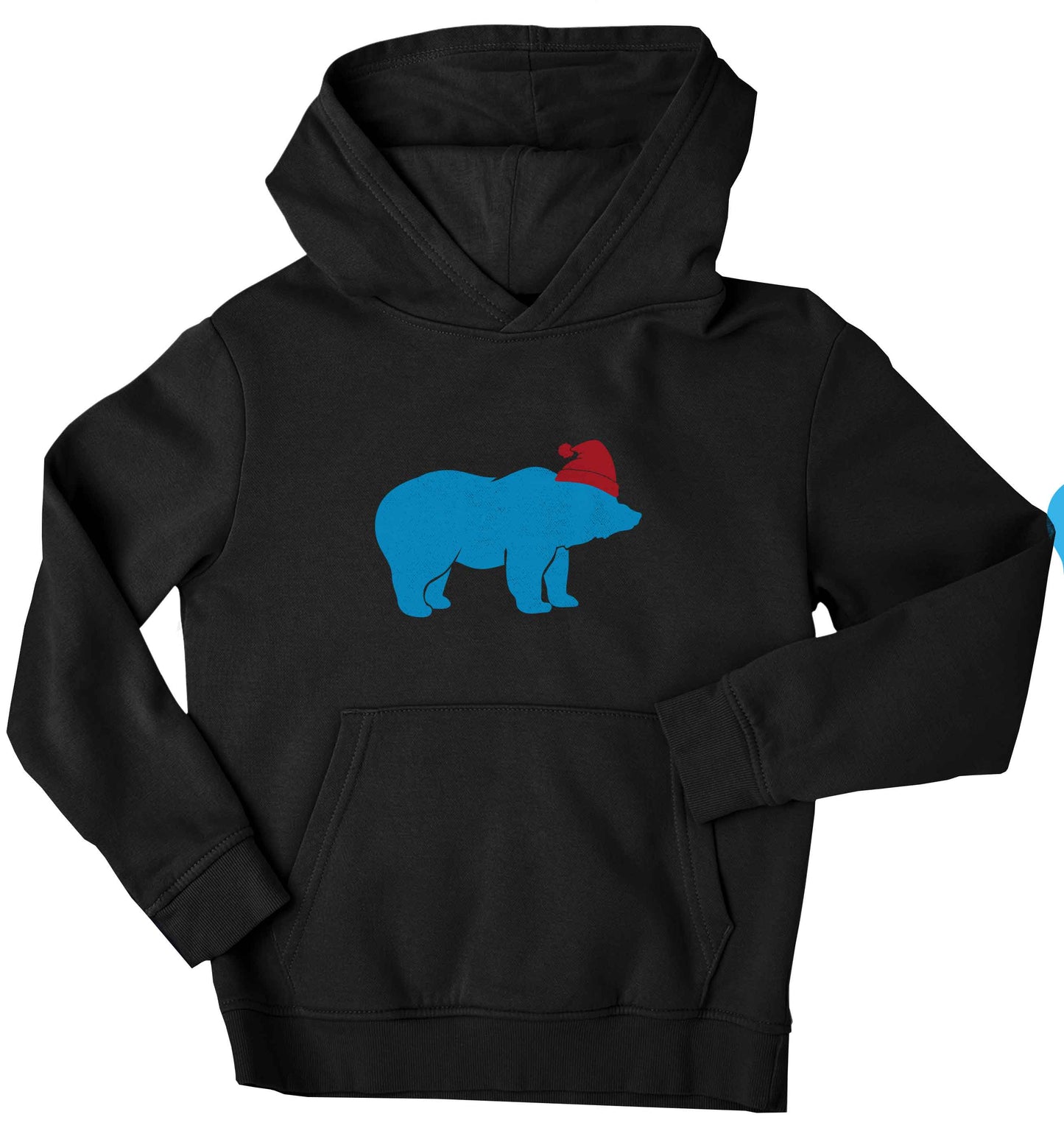 Blue bear Santa children's black hoodie 12-13 Years