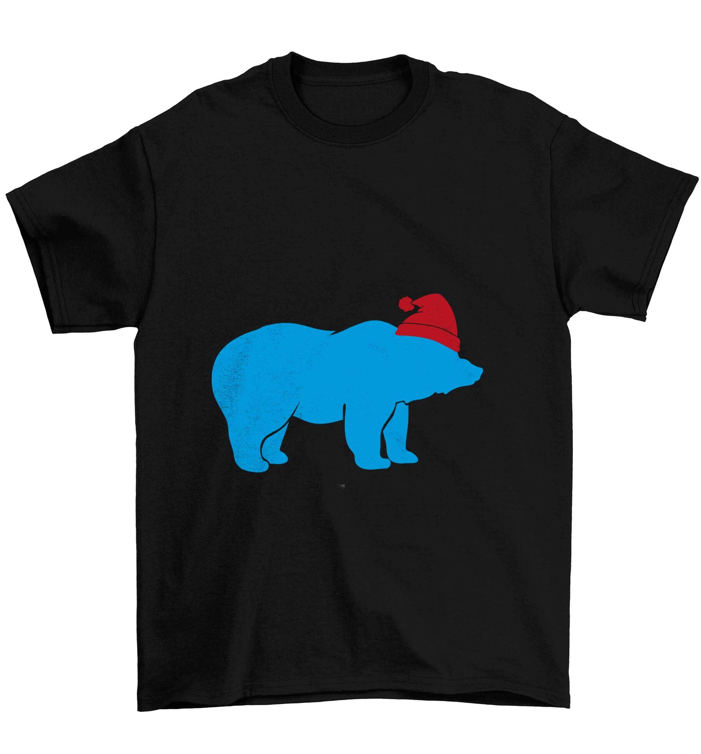 Blue bear Santa Children's black Tshirt 12-13 Years