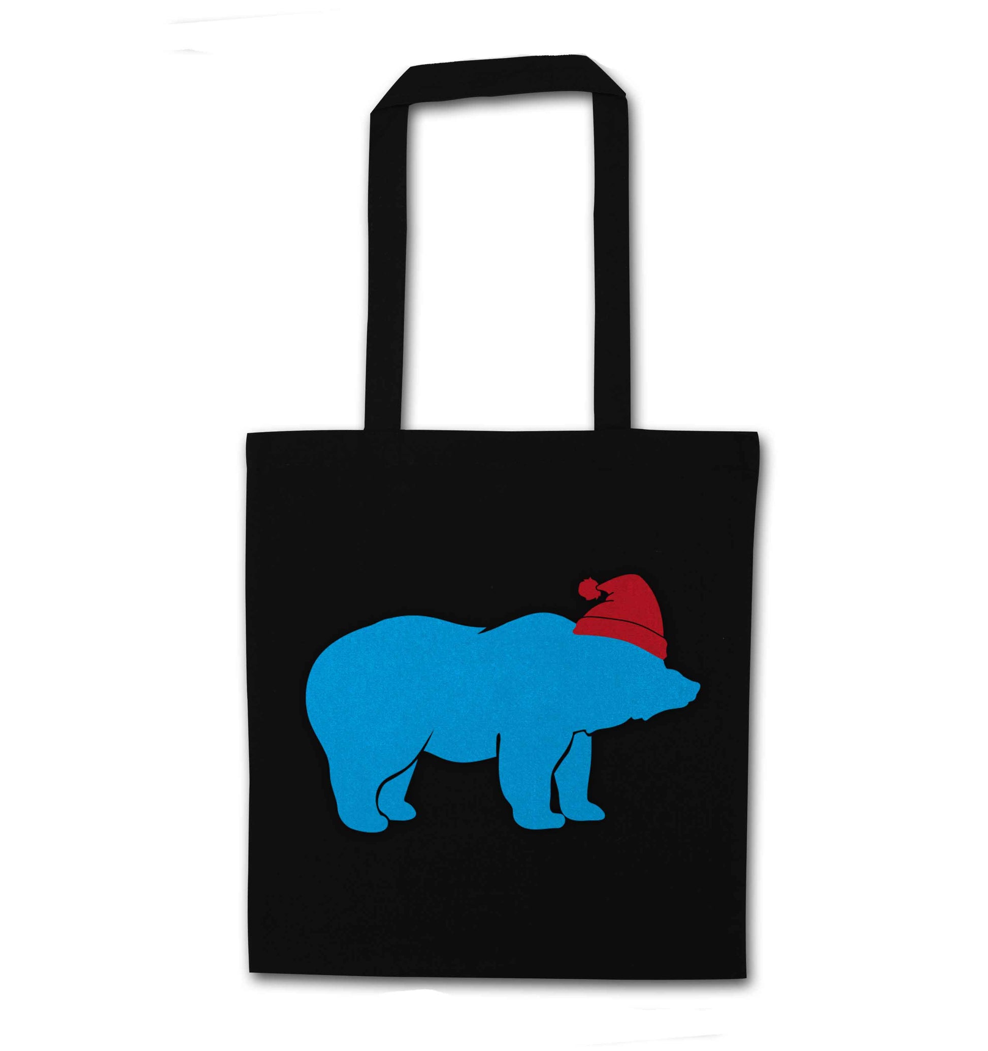Blue bear Santa black tote bag