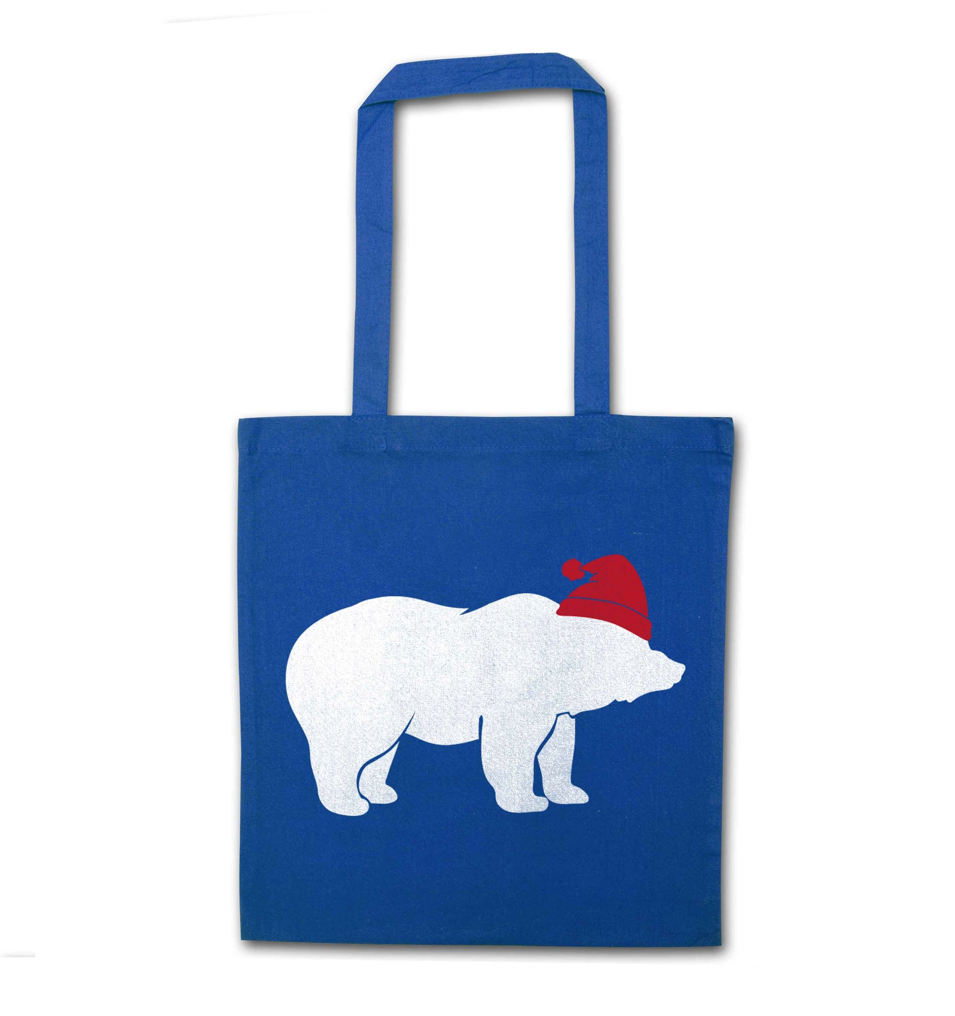 Blue bear Santa blue tote bag