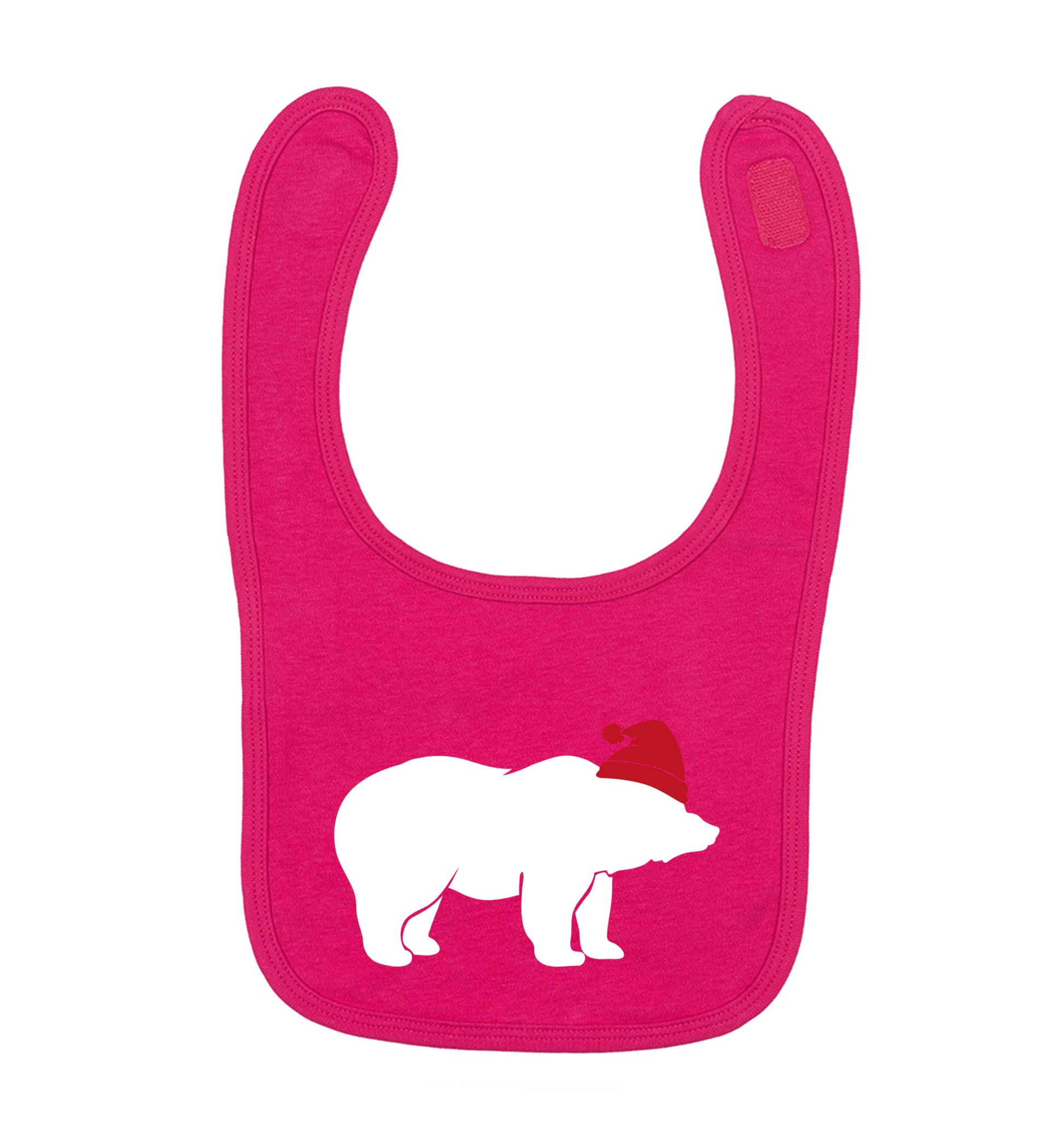 Blue bear Santa dark pink baby bib