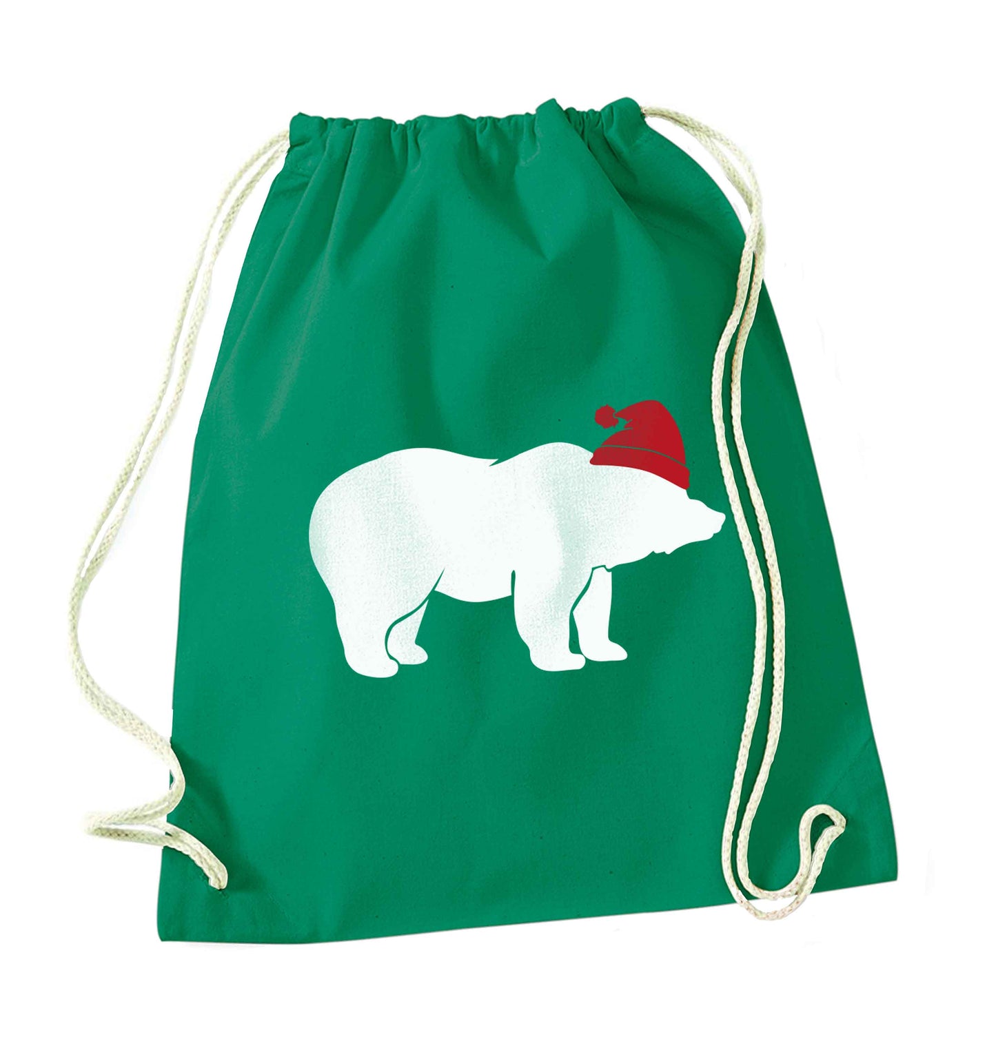 Blue bear Santa green drawstring bag