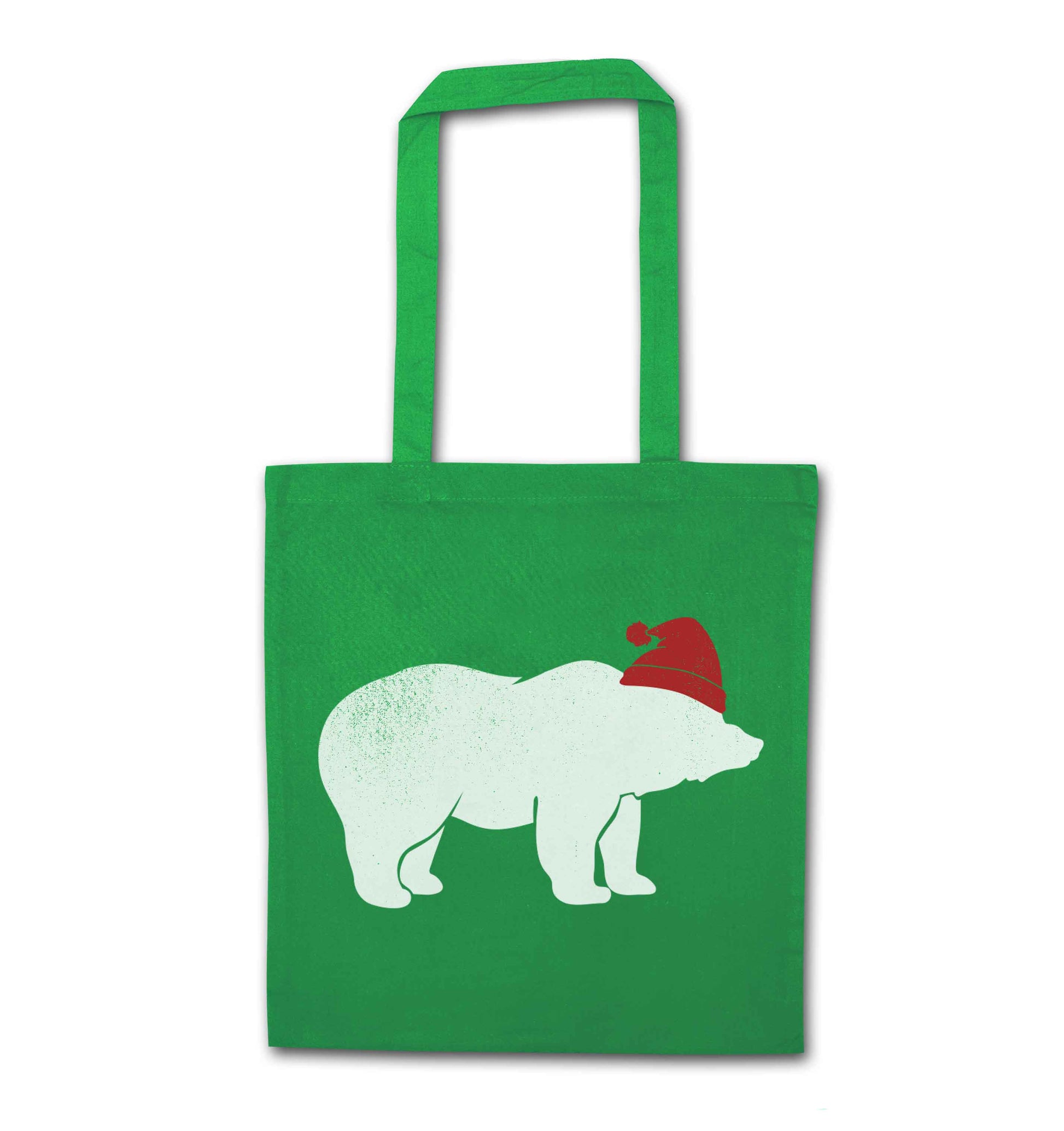 Blue bear Santa green tote bag