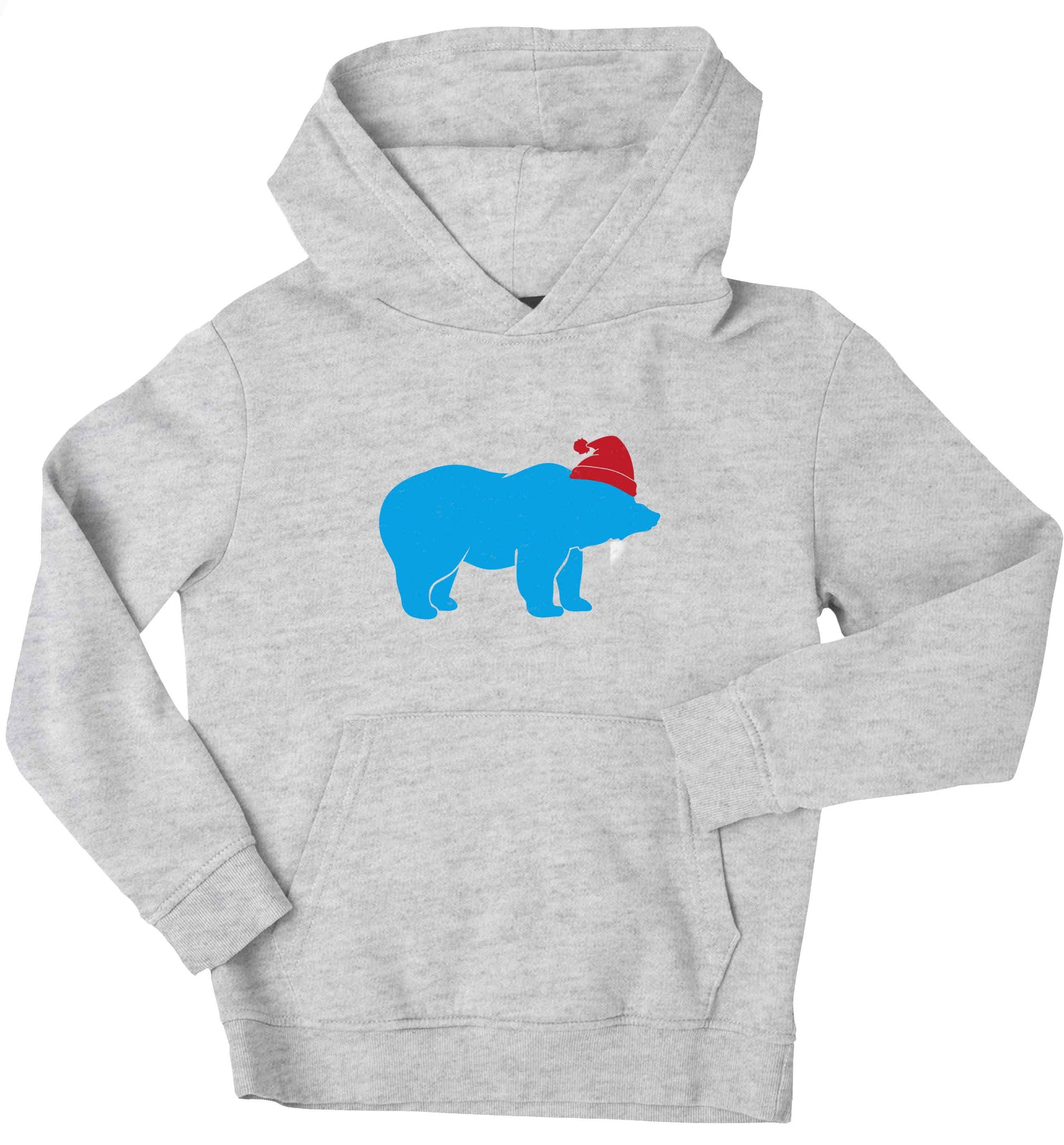 Blue bear Santa children's grey hoodie 12-13 Years
