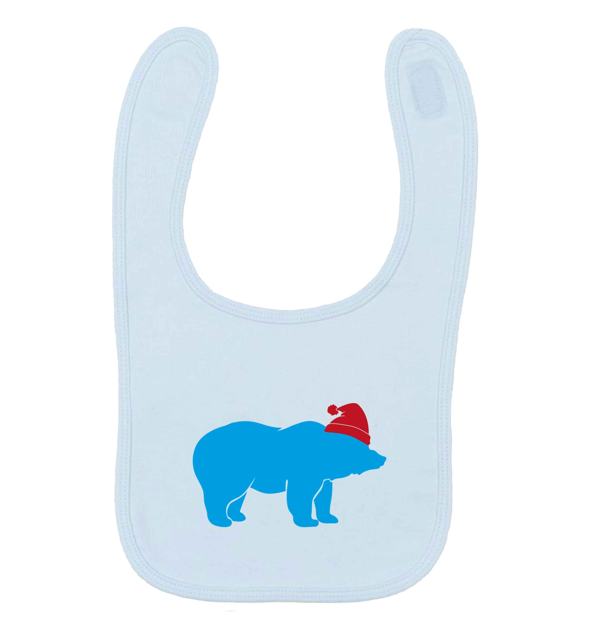 Blue bear Santa pale blue baby bib