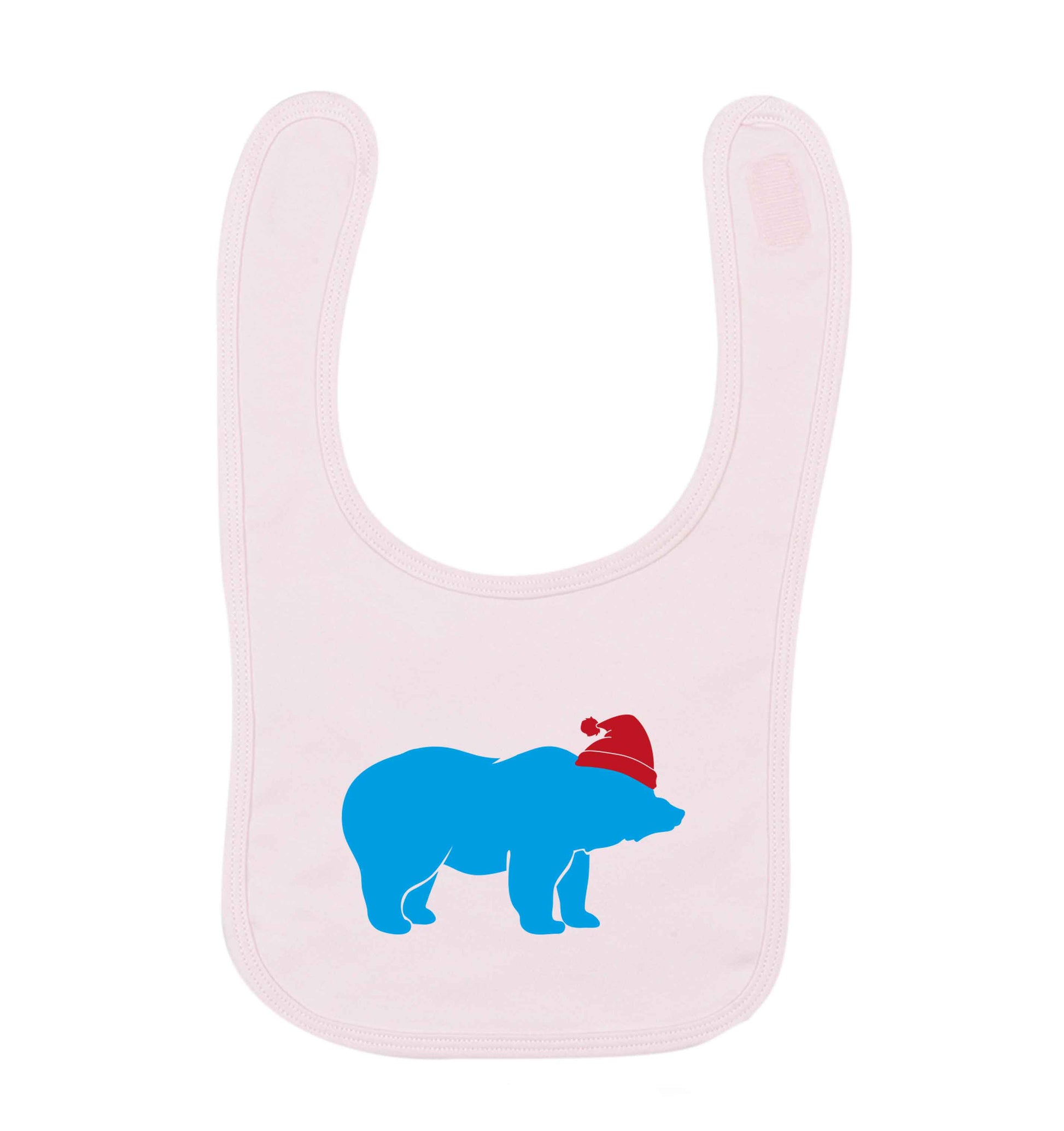 Blue bear Santa pale pink baby bib