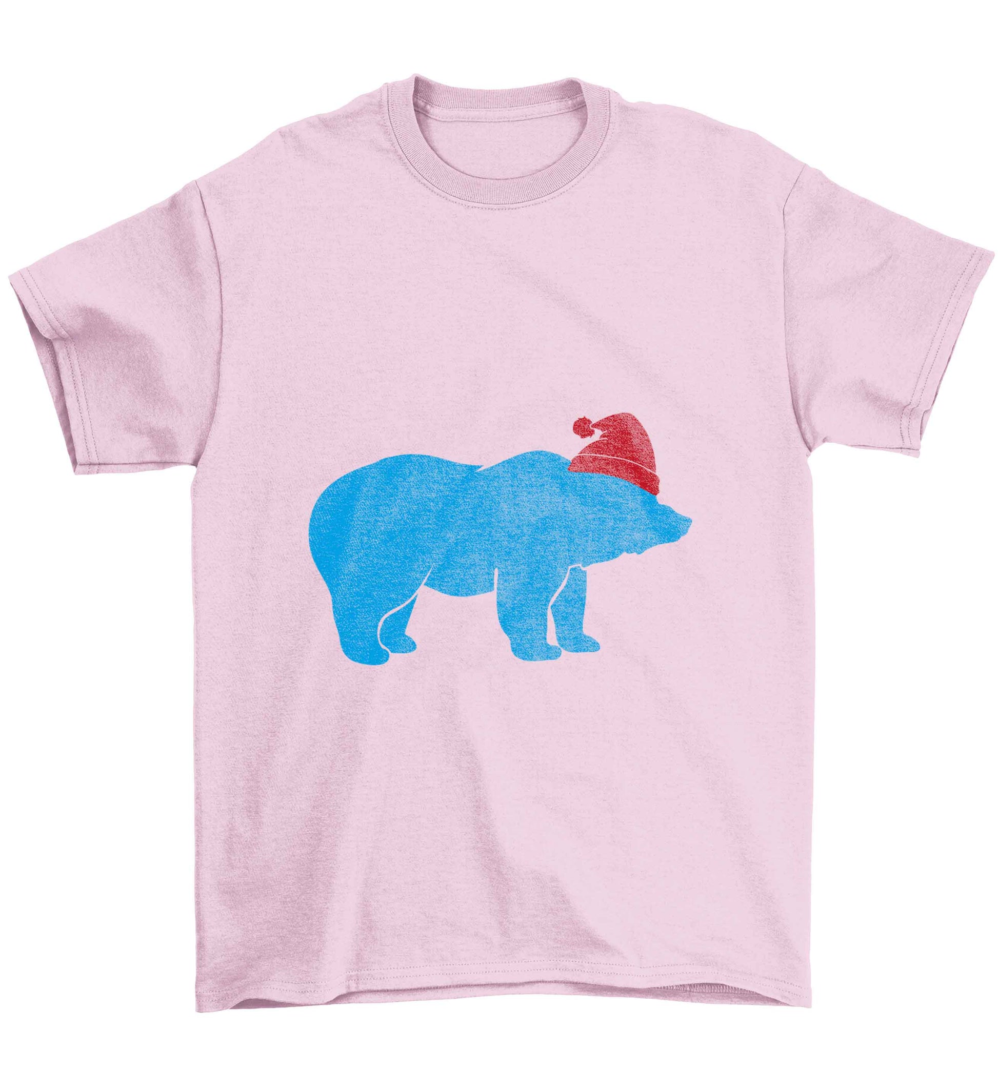 Blue bear Santa Children's light pink Tshirt 12-13 Years