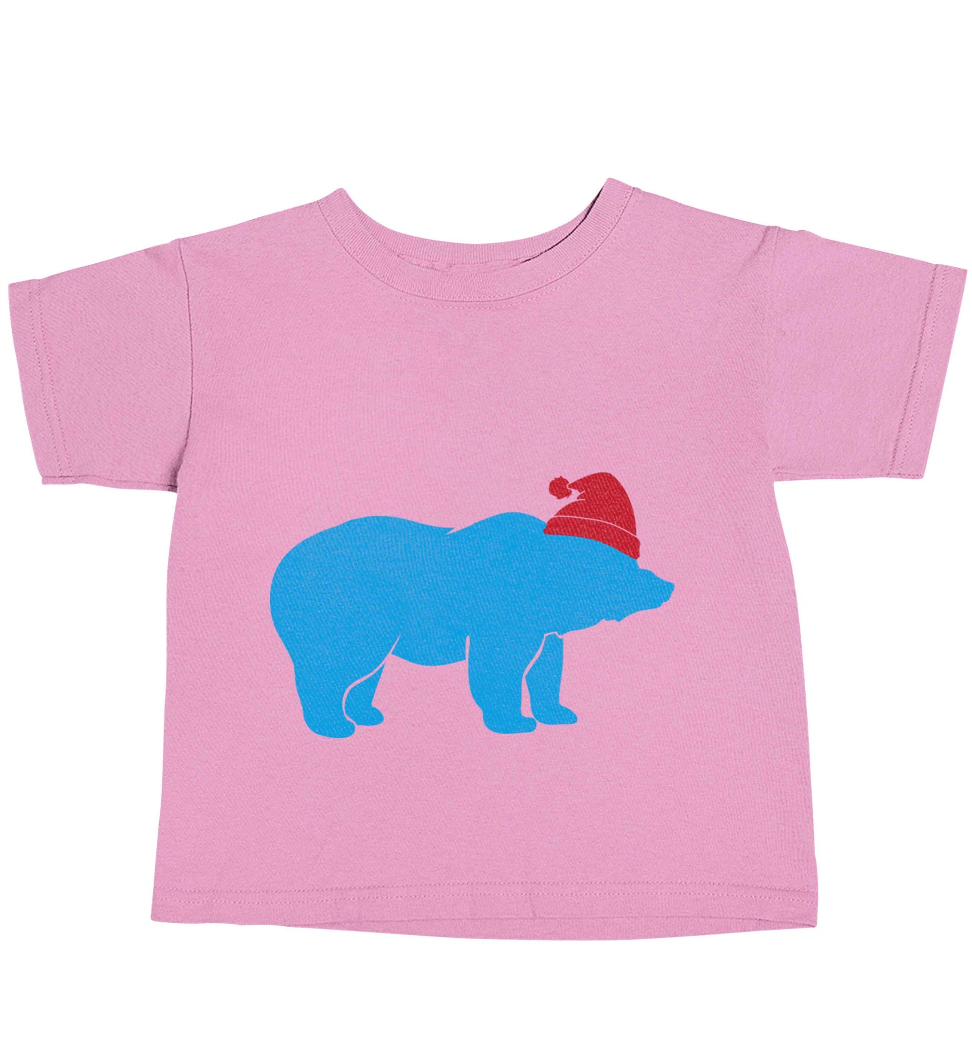Blue bear Santa light pink baby toddler Tshirt 2 Years