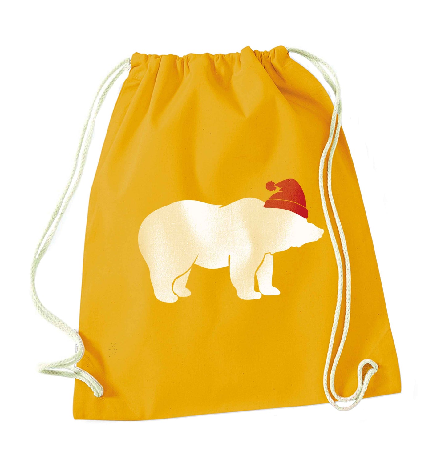Blue bear Santa mustard drawstring bag