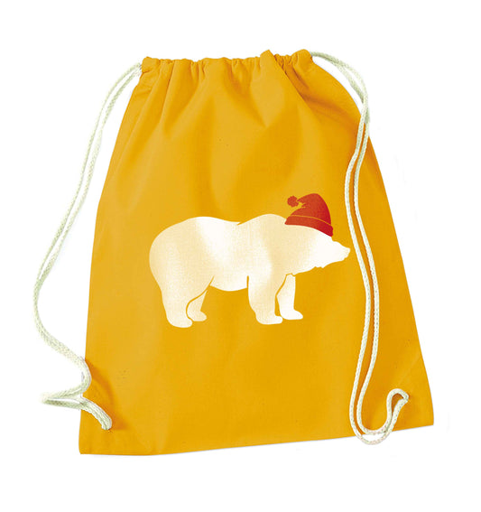 Blue bear Santa mustard drawstring bag