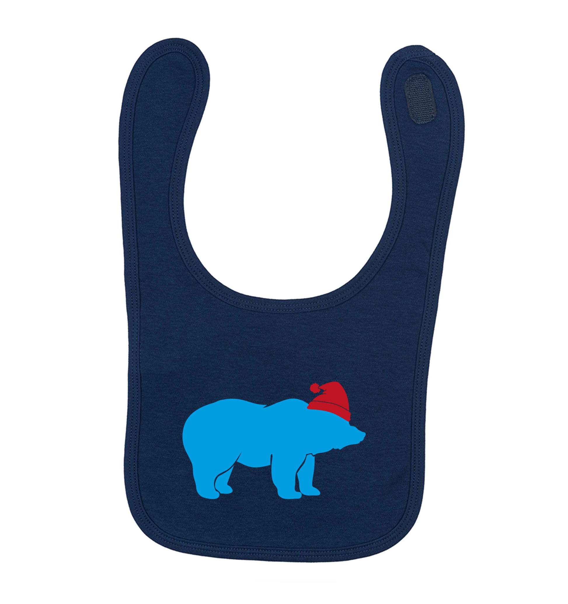 Blue bear Santa navy baby bib