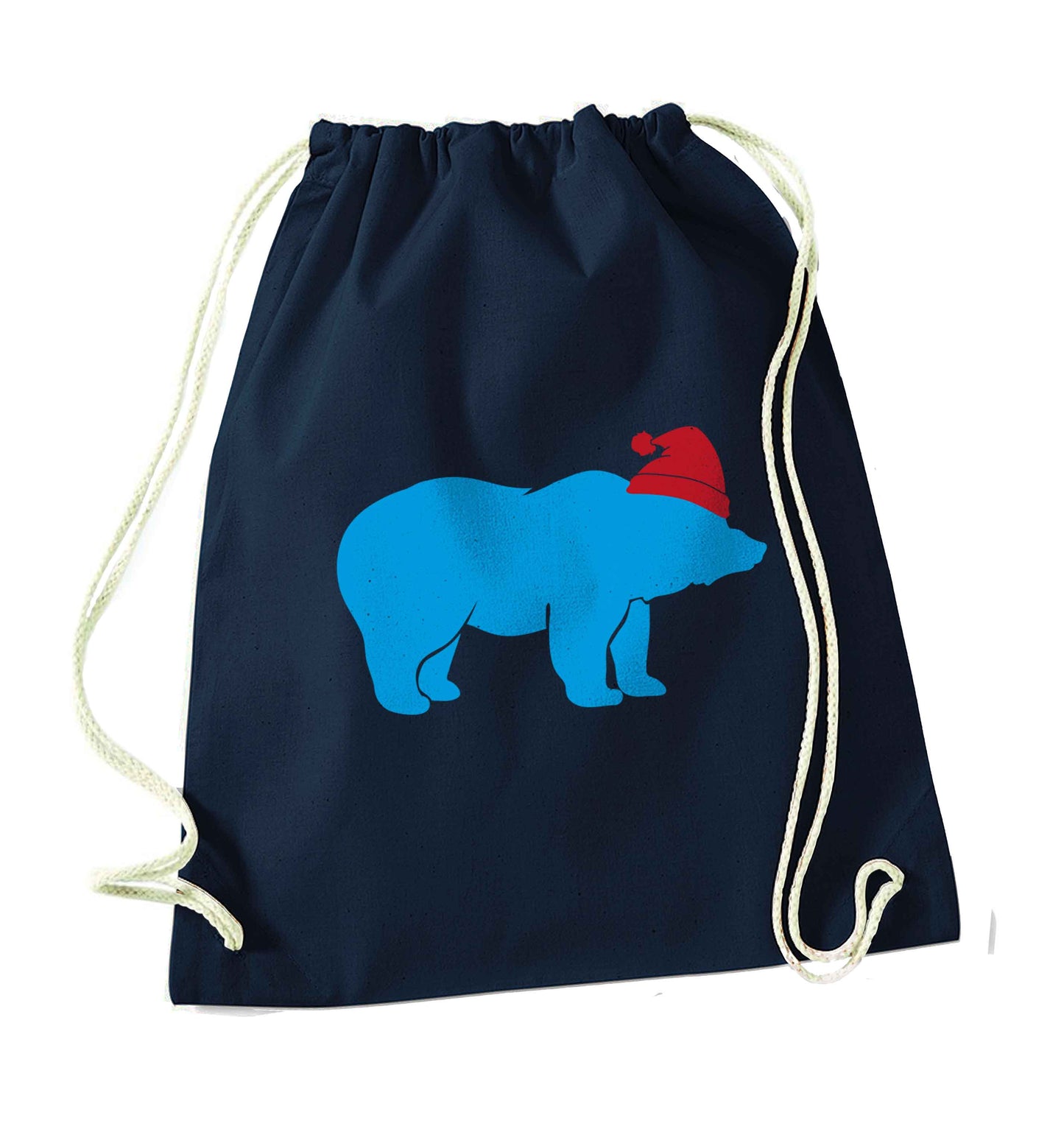 Blue bear Santa navy drawstring bag