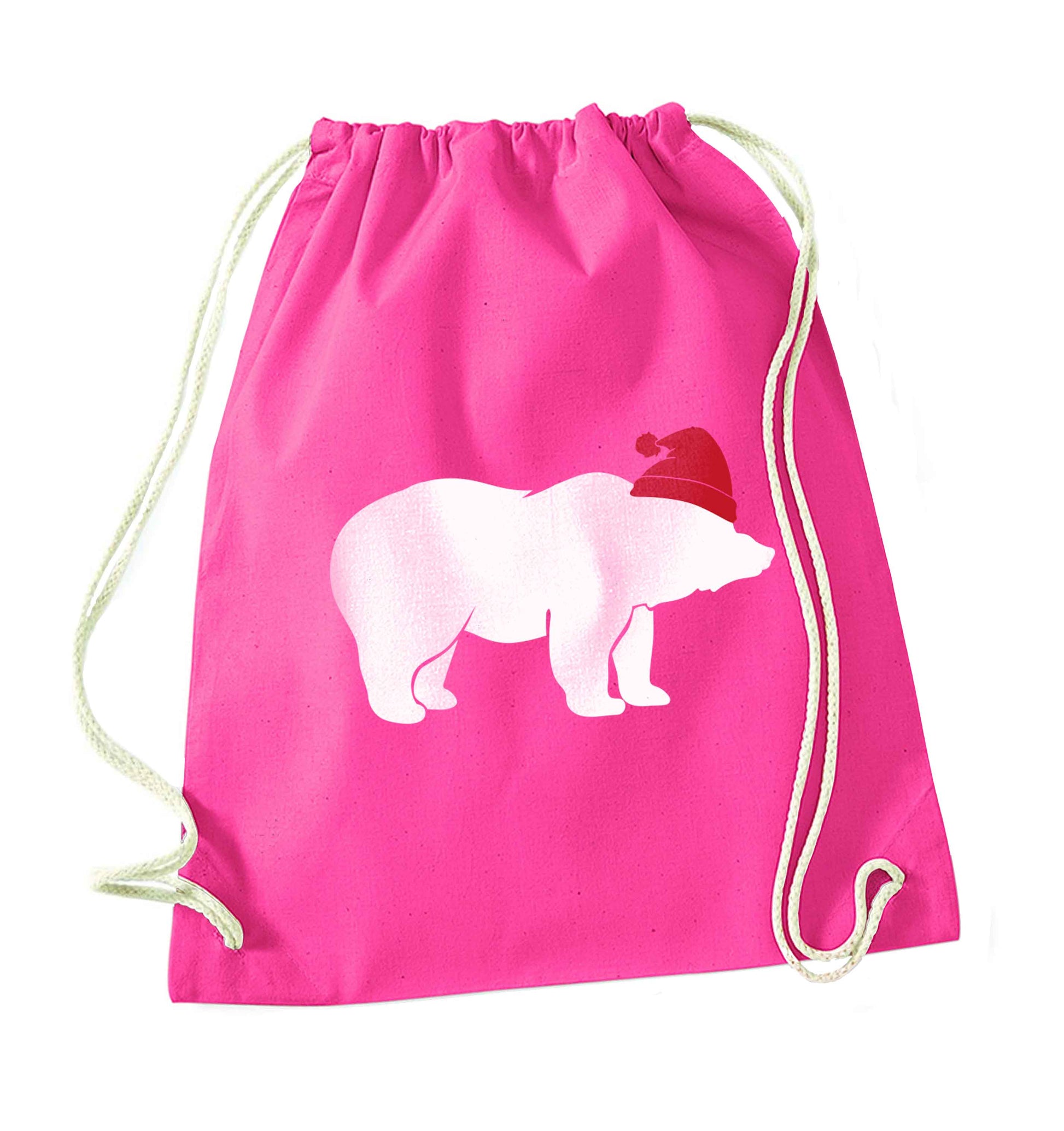 Blue bear Santa pink drawstring bag