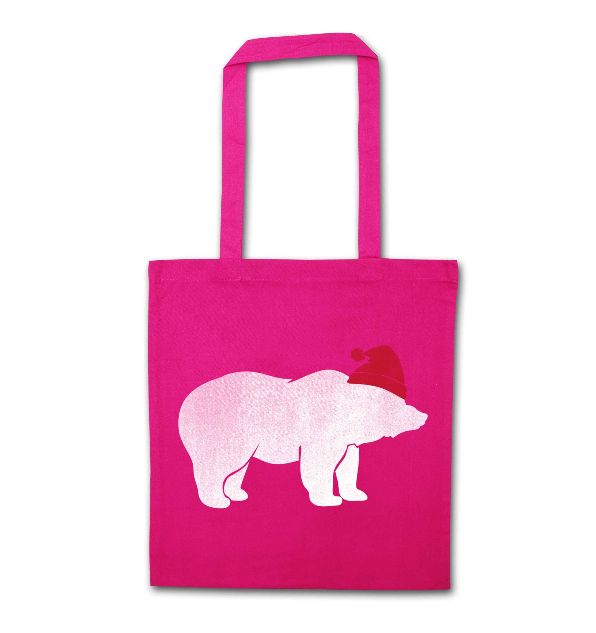 Blue bear Santa pink tote bag
