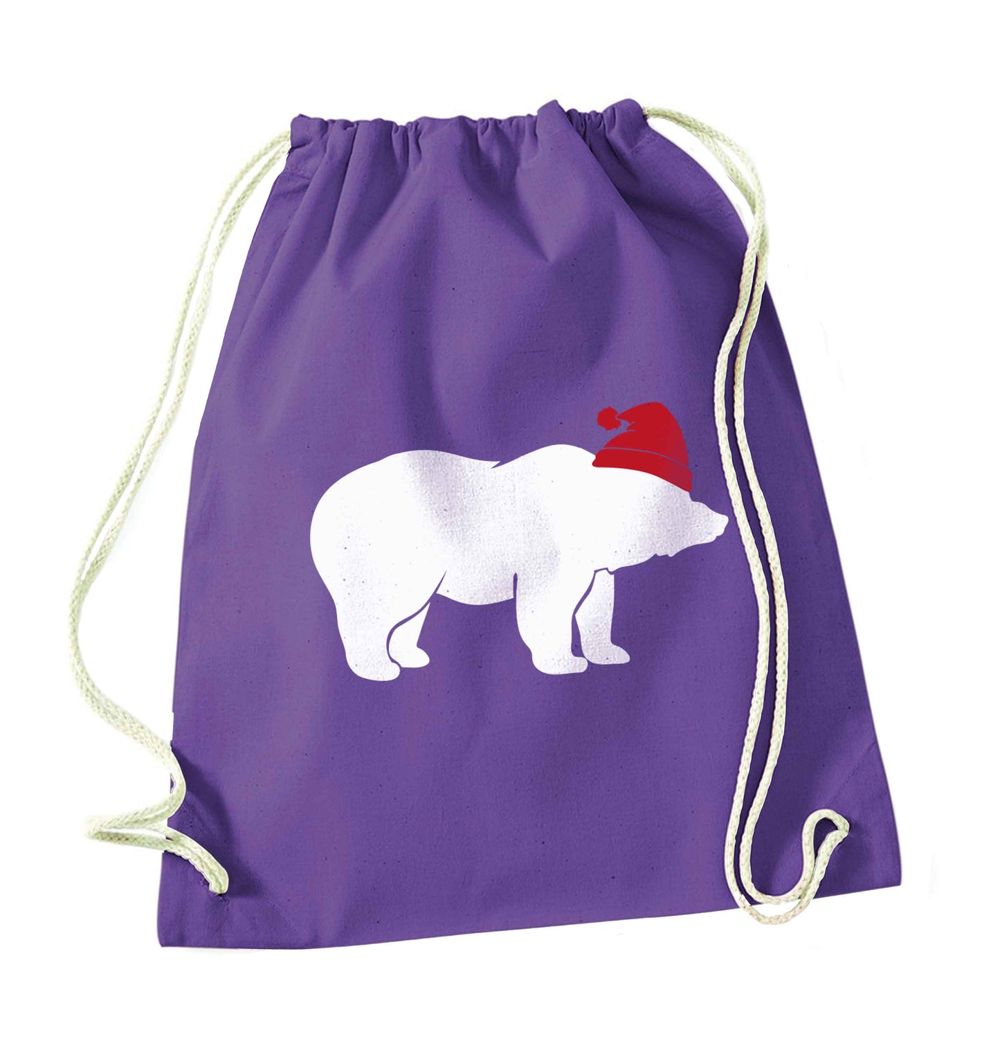 Blue bear Santa purple drawstring bag