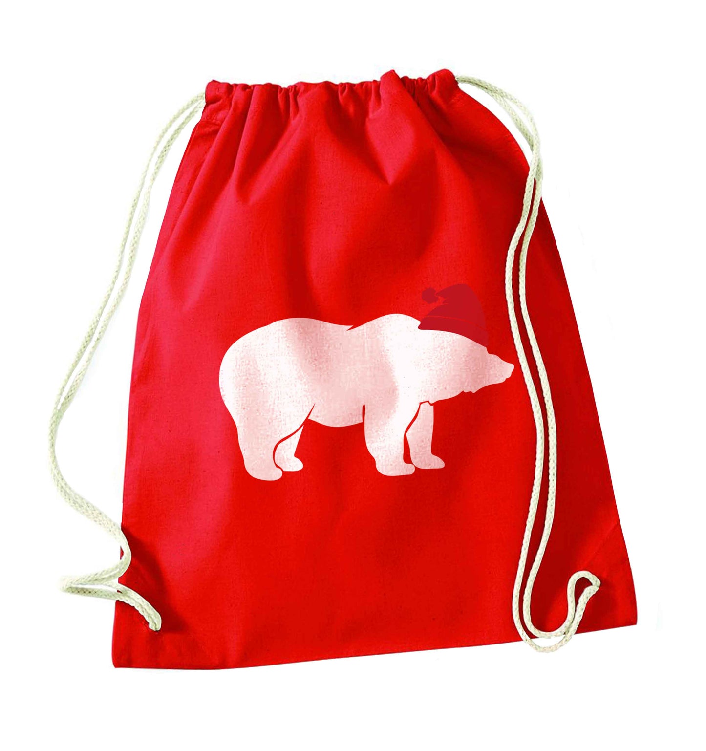 Blue bear Santa red drawstring bag 