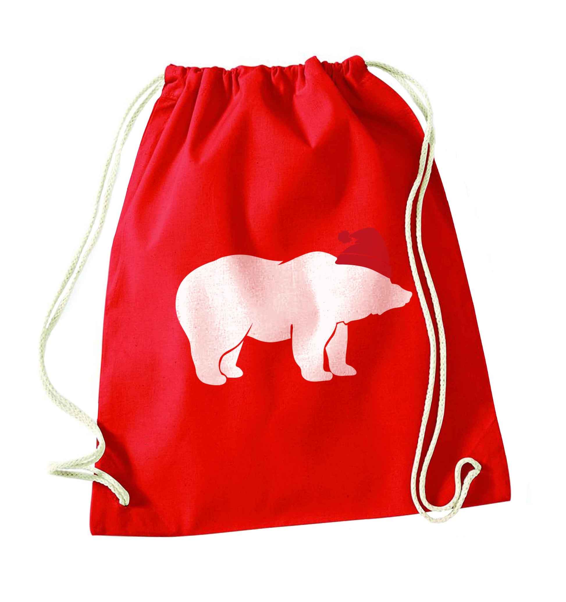 Blue bear Santa red drawstring bag 