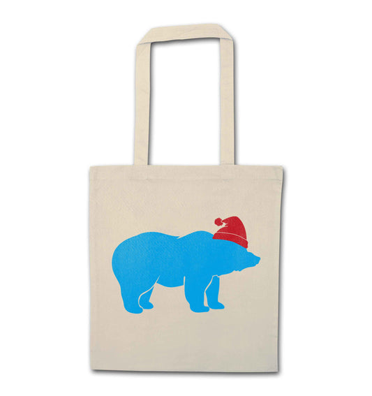 Blue bear Santa natural tote bag