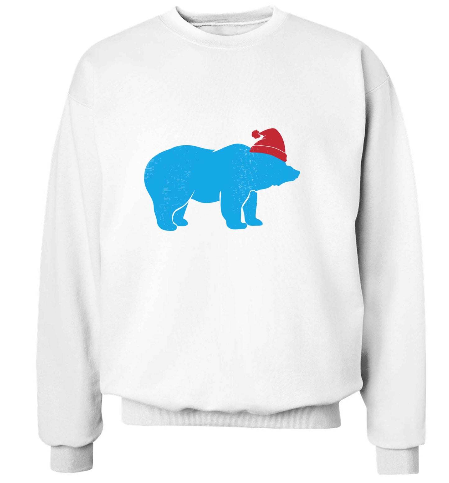 Blue bear Santa adult's unisex white sweater 2XL