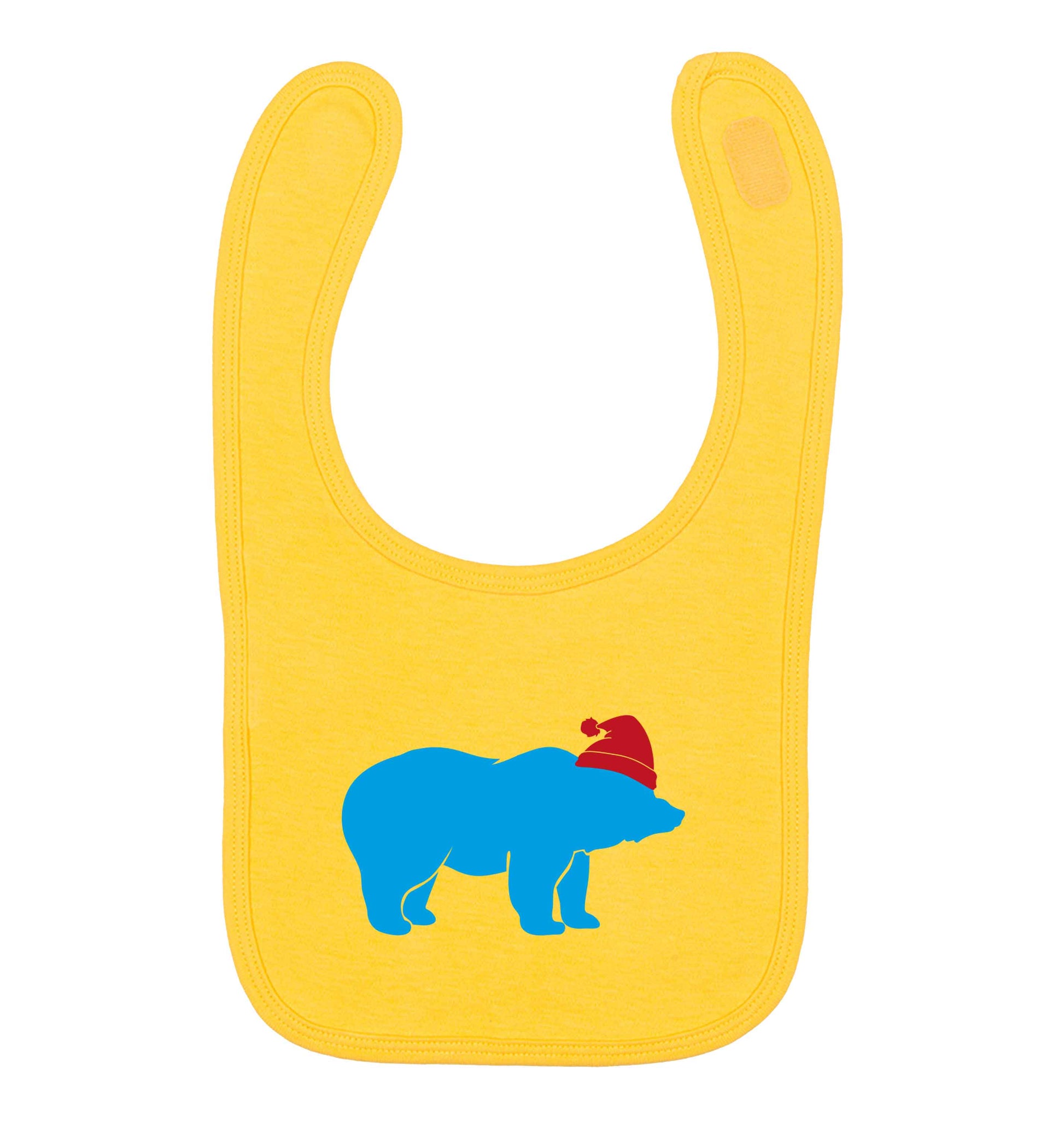 Blue bear Santa yellow baby bib