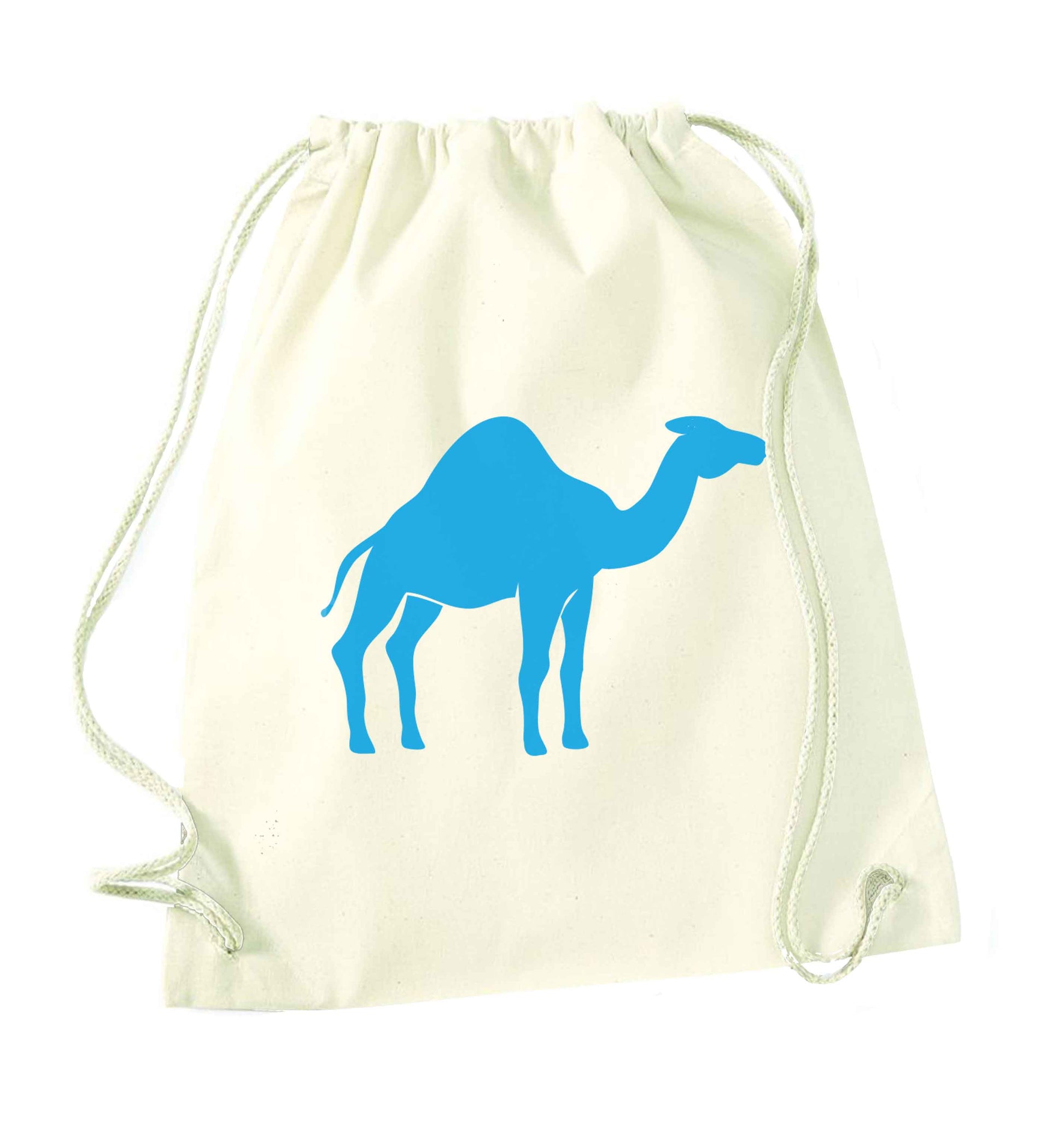 Blue camel natural drawstring bag