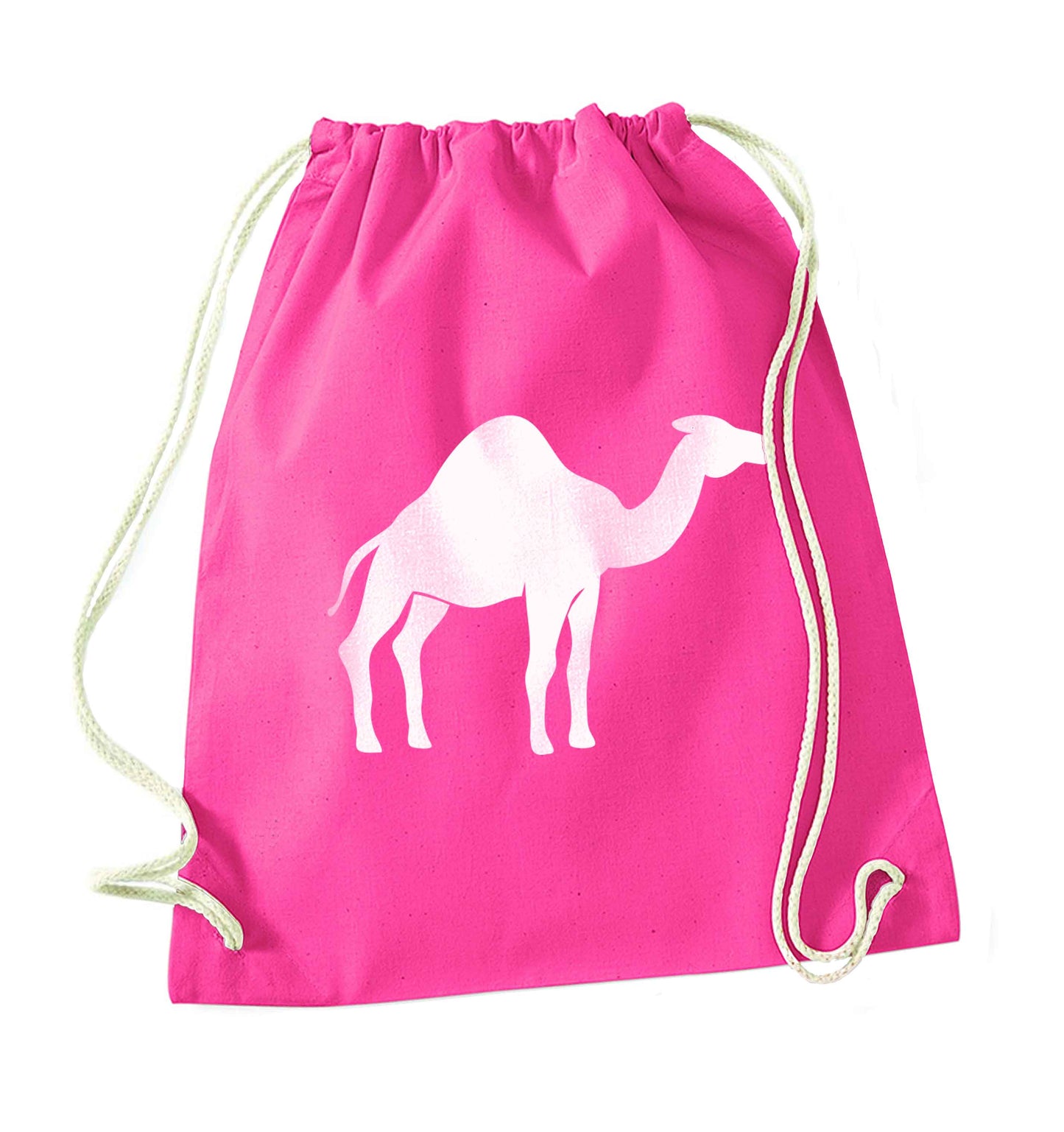 Blue camel pink drawstring bag