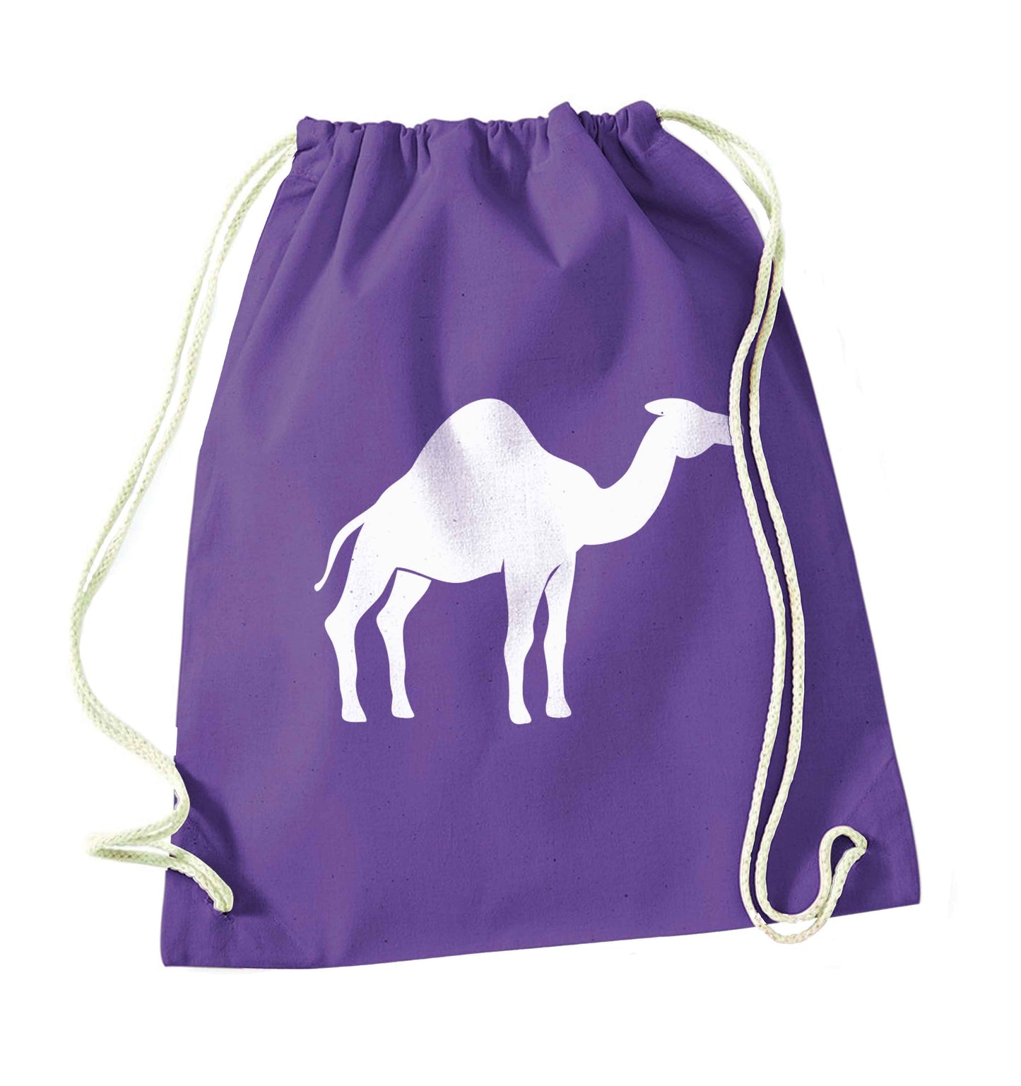 Blue camel purple drawstring bag