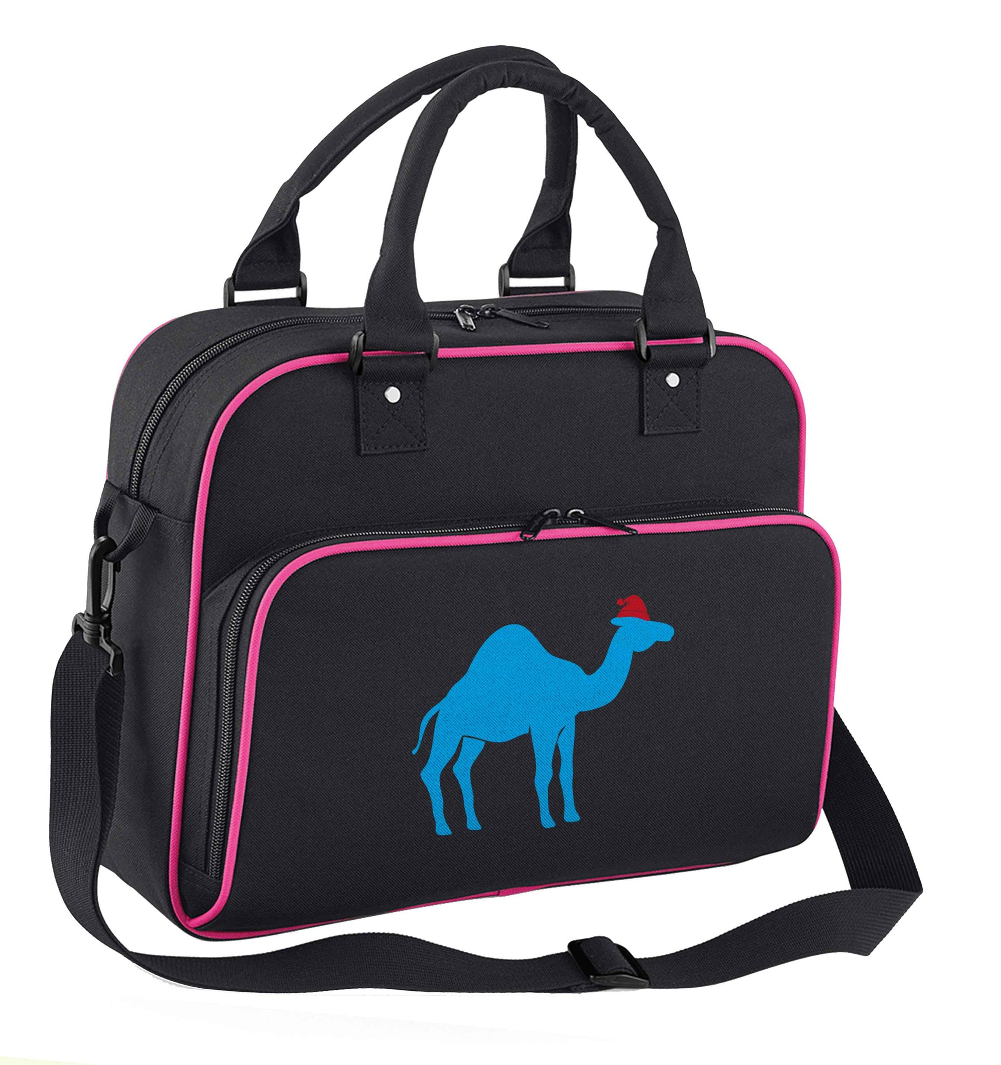 Blue camel santa children's dance bag black with pink detail